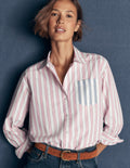 Chemise Sienna décontractée en coton-Rose et bleu, rayé pêle-mêle