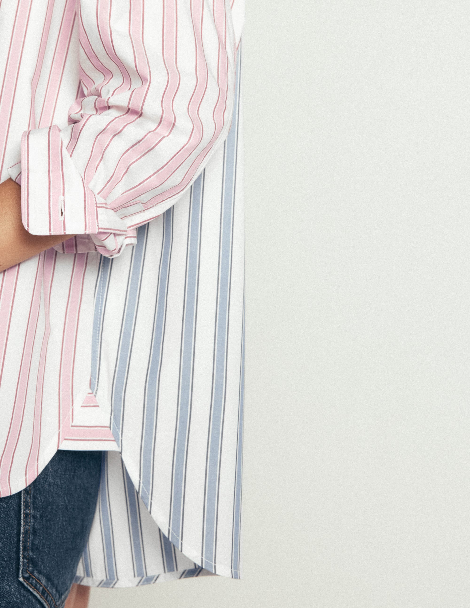 Chemise Sienna décontractée en coton-Rose et bleu, rayé pêle-mêle - Image 2