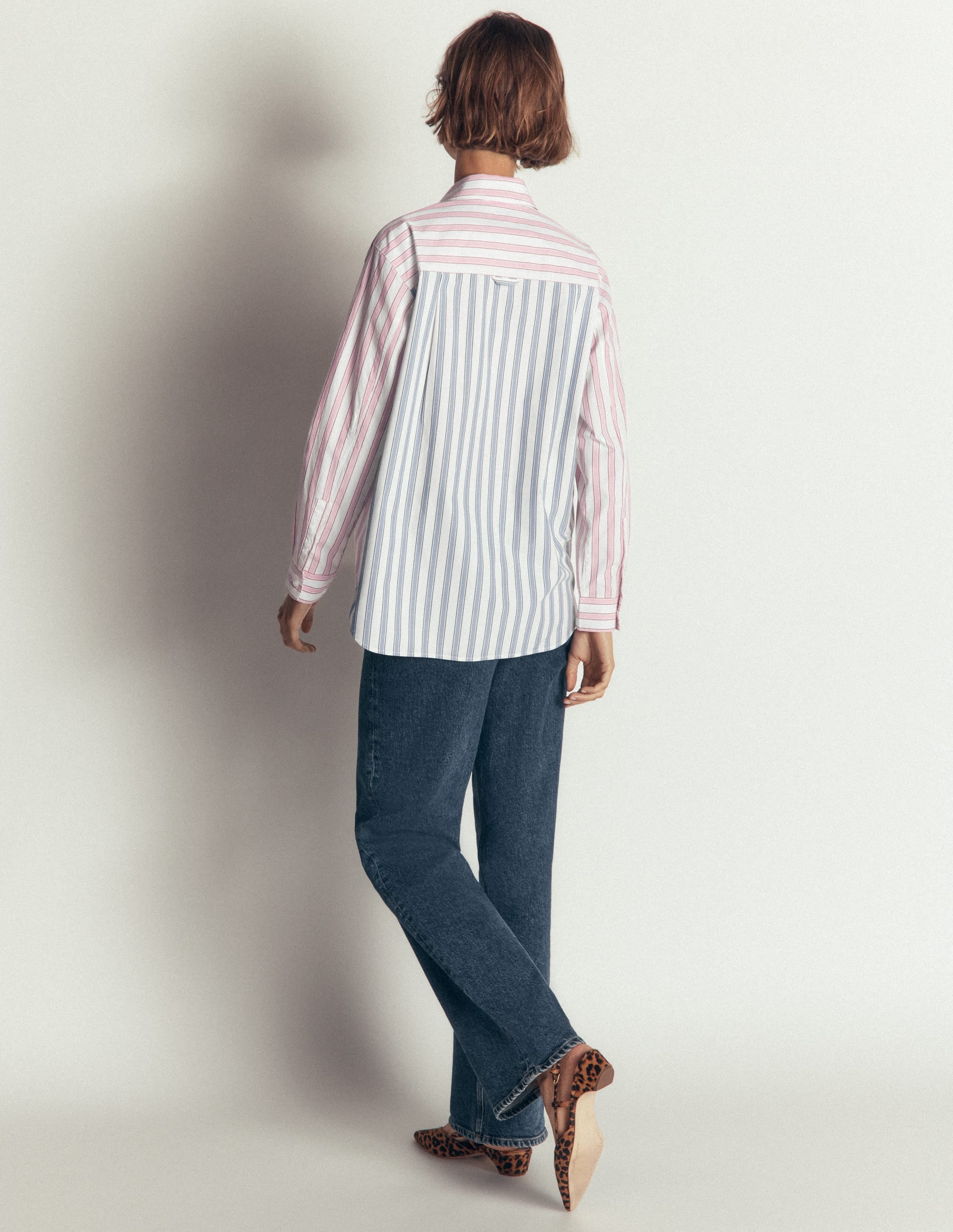 Chemise Sienna décontractée en coton-Rose et bleu, rayé pêle-mêle - Image 3