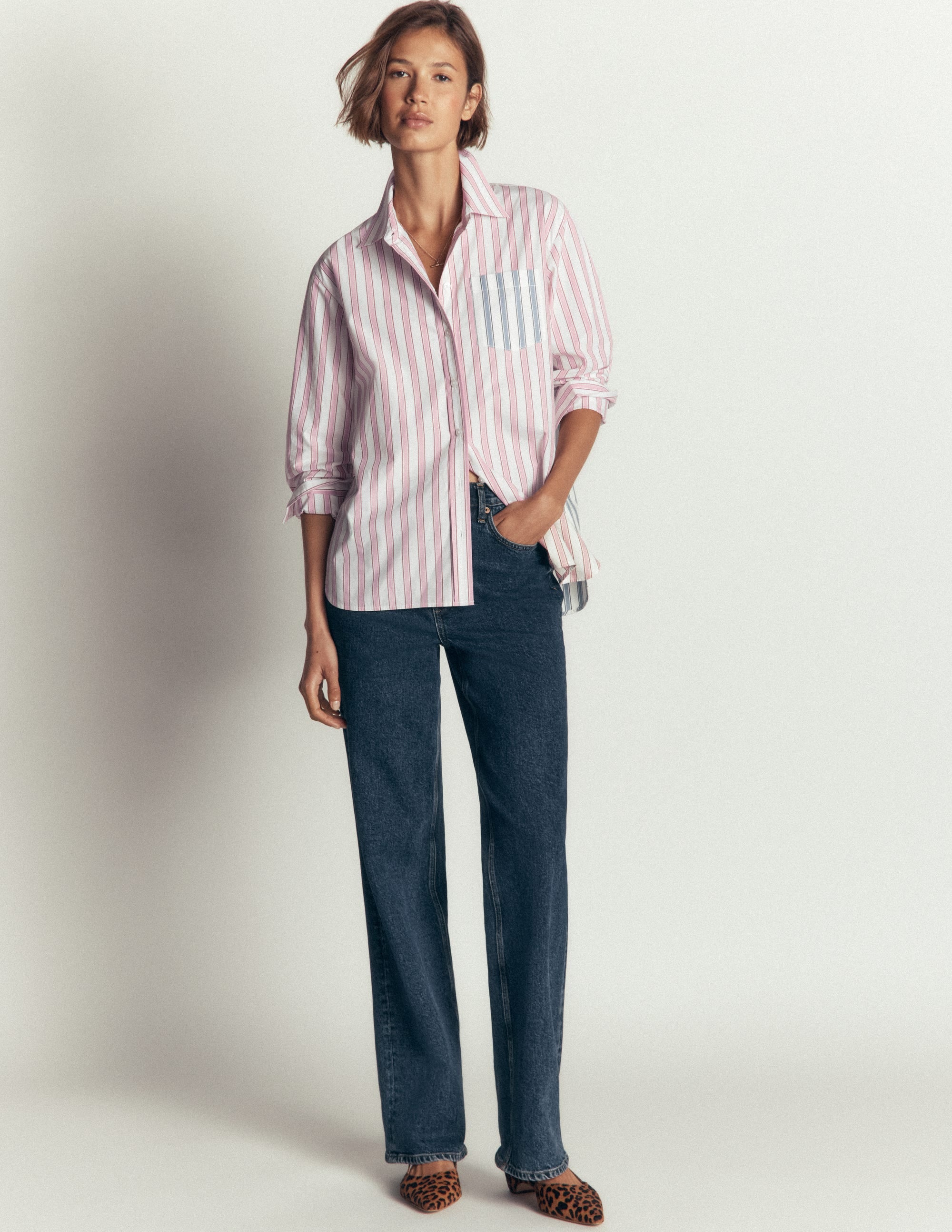 Chemise Sienna décontractée en coton-Rose et bleu, rayé pêle-mêle - Image 4