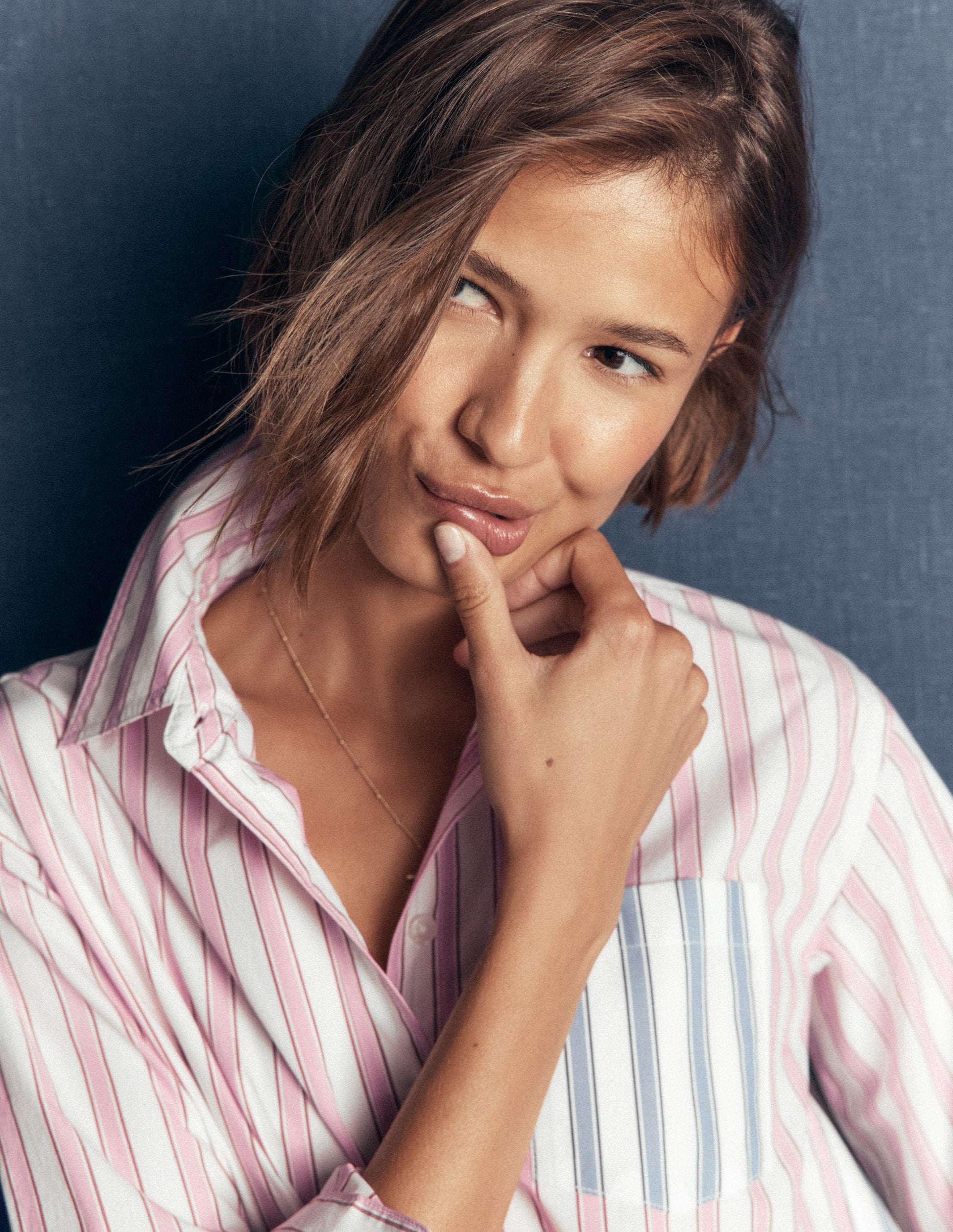 Chemise Sienna décontractée en coton-Rose et bleu, rayé pêle-mêle-5