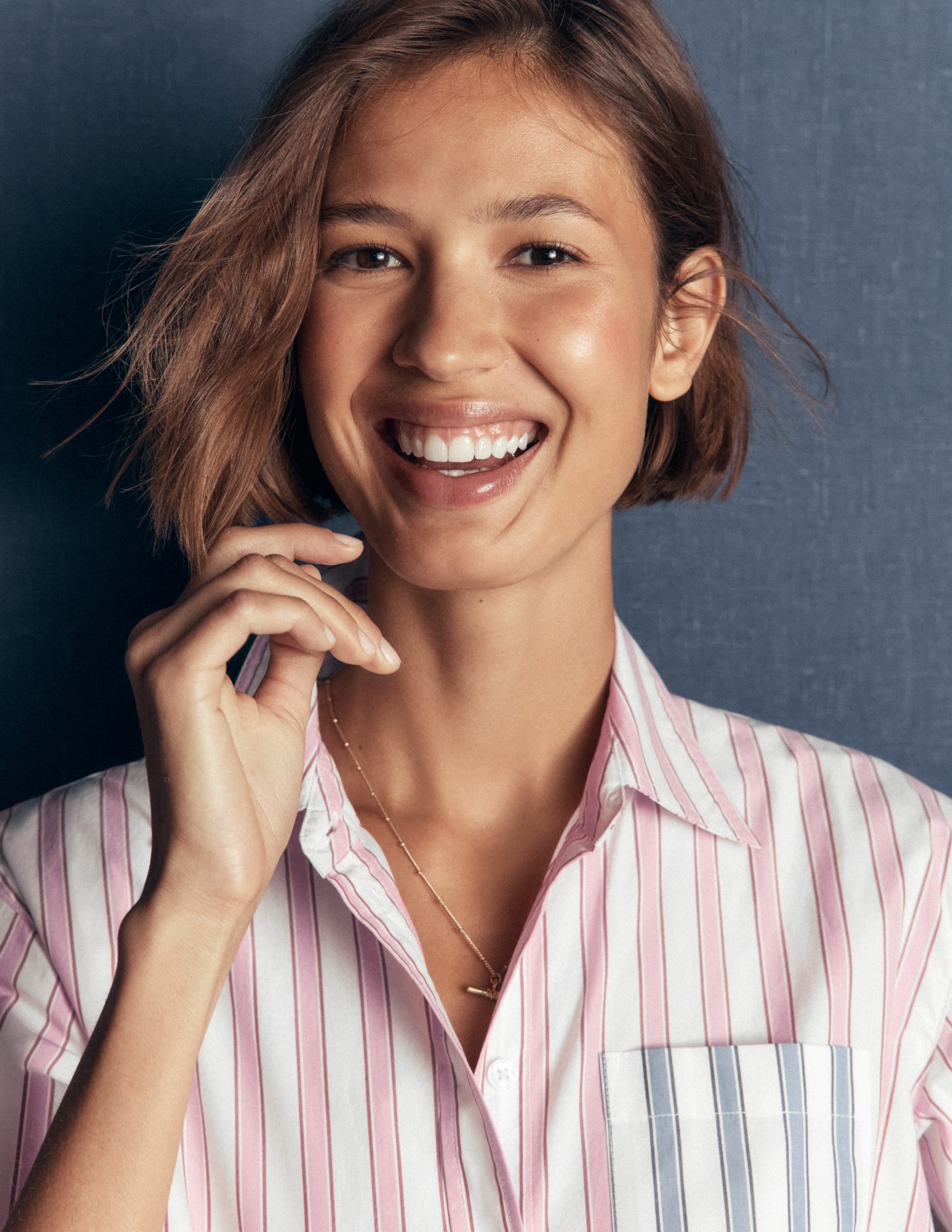 Chemise Sienna décontractée en coton-Rose et bleu, rayé pêle-mêle - Image 6