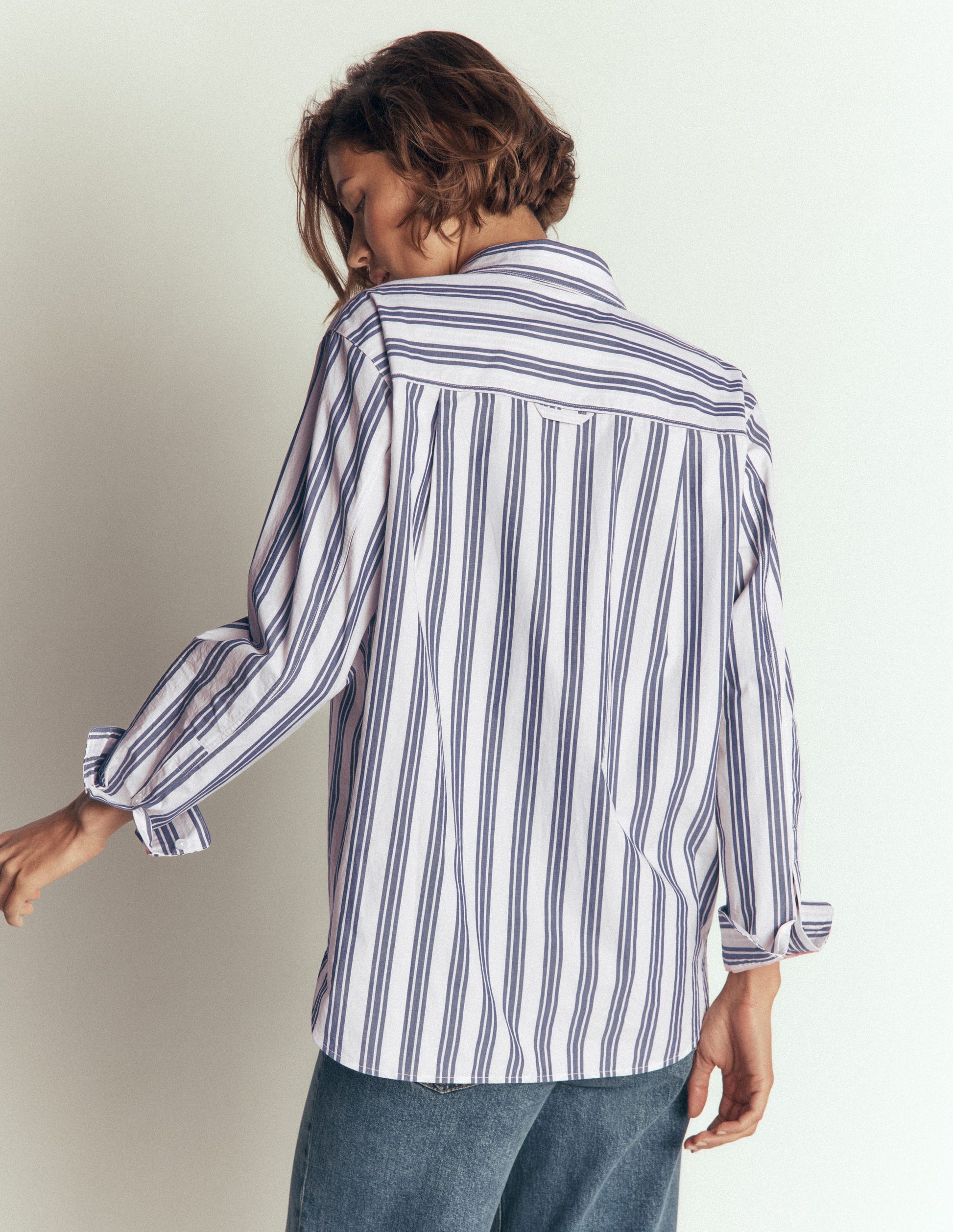 Chemise Sienna décontractée en coton-Rayé large bleu marine-3