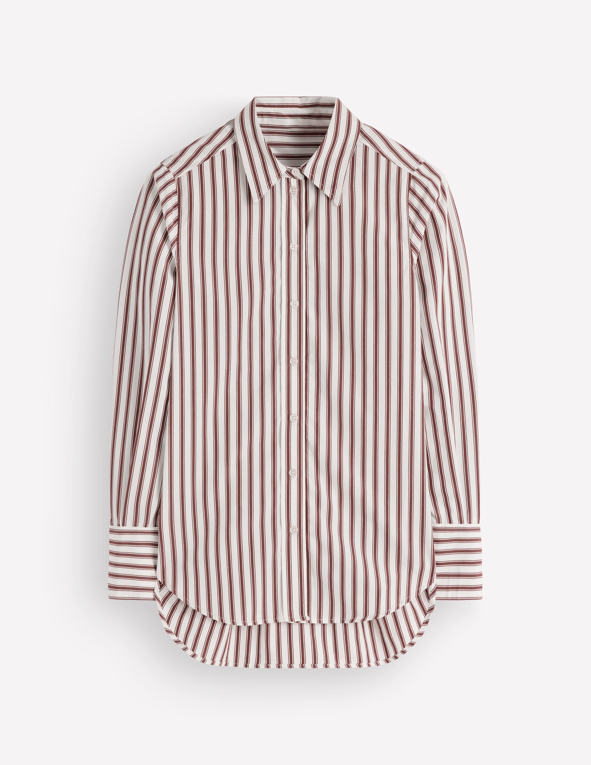Chemise longue Anna en coton-Rayé marron et ivoire - Image 5