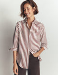 Chemise longue Anna en coton-Rayé marron et ivoire