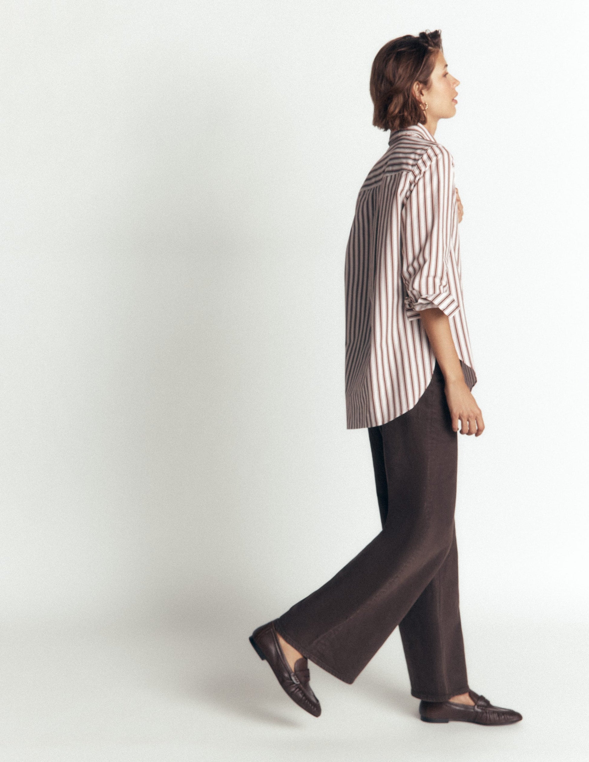 Chemise longue Anna en coton-Rayé marron et ivoire-4