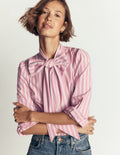 Top Clara à col lavallière-Rayé rose et marron