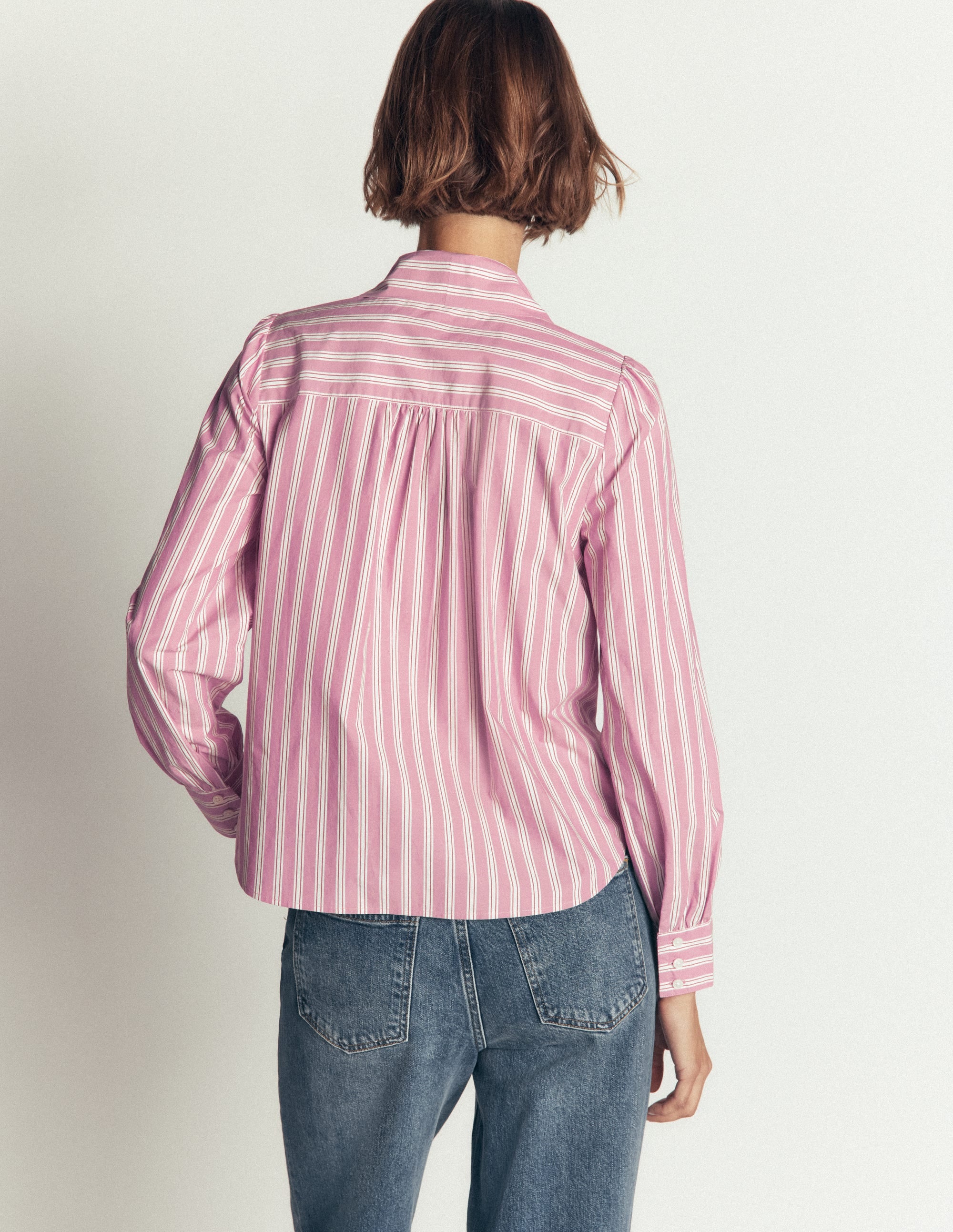 Top Clara à col lavallière-Rayé rose et marron - Image 3