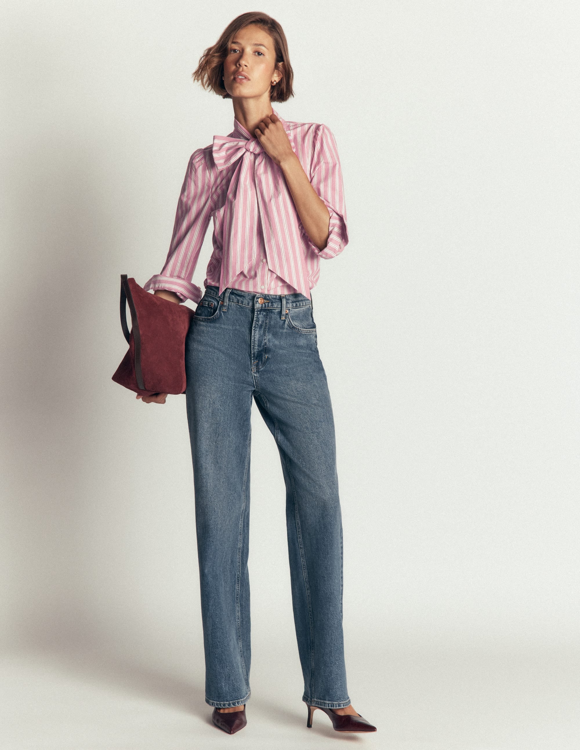 Top Clara à col lavallière-Rayé rose et marron - Image 4