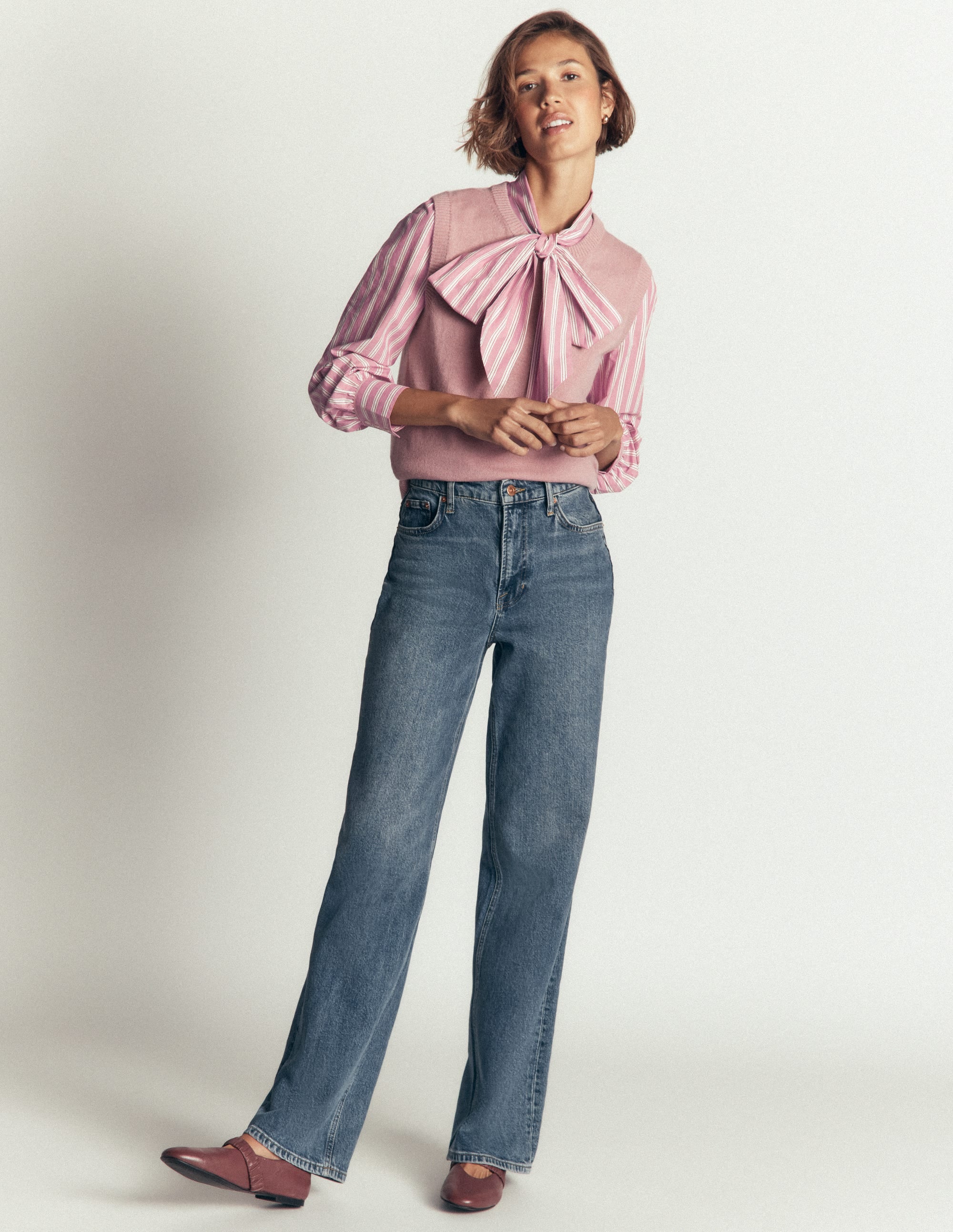 Top Clara à col lavallière-Rayé rose et marron - Image 5