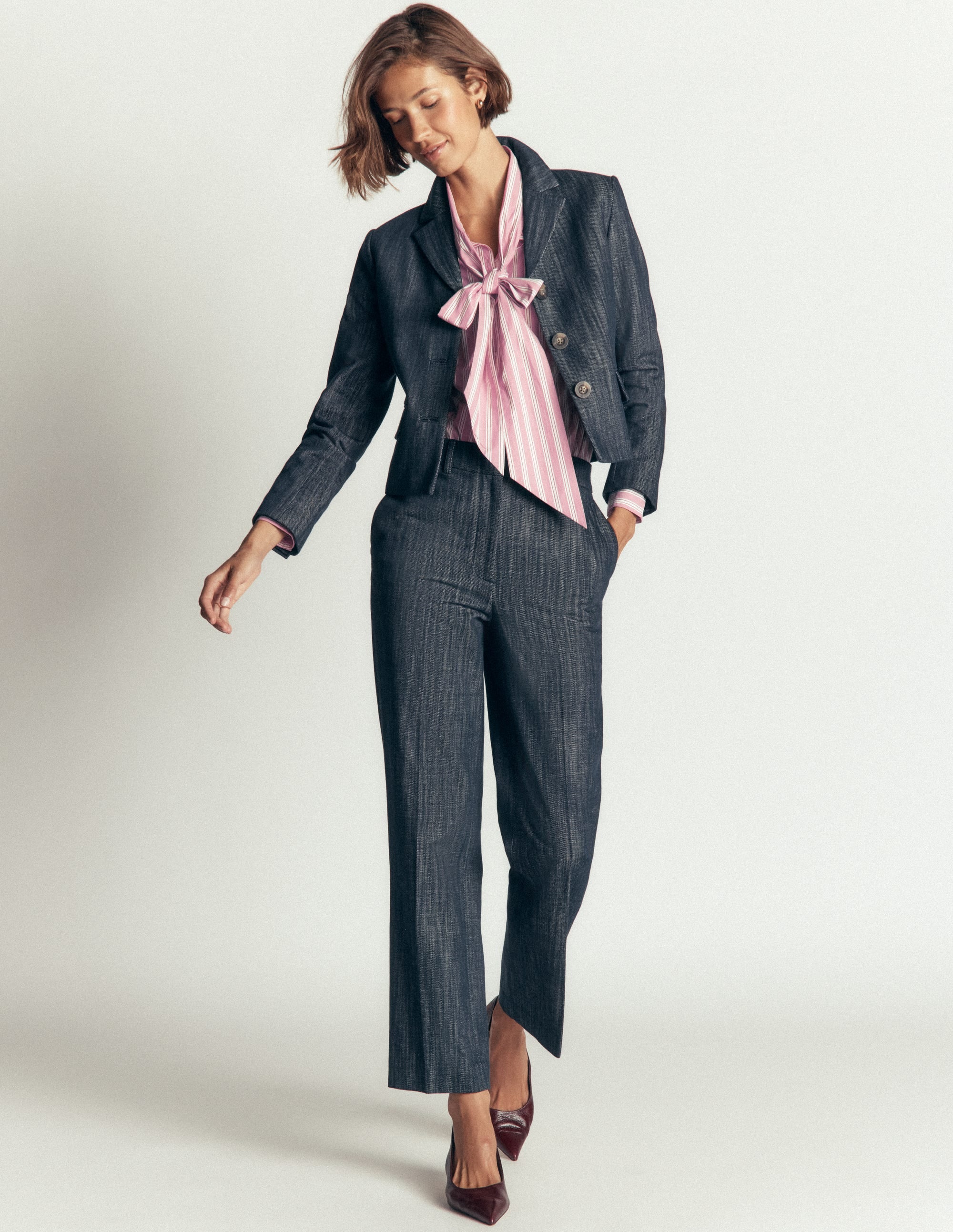 Top Clara à col lavallière-Rayé rose et marron - Image 6