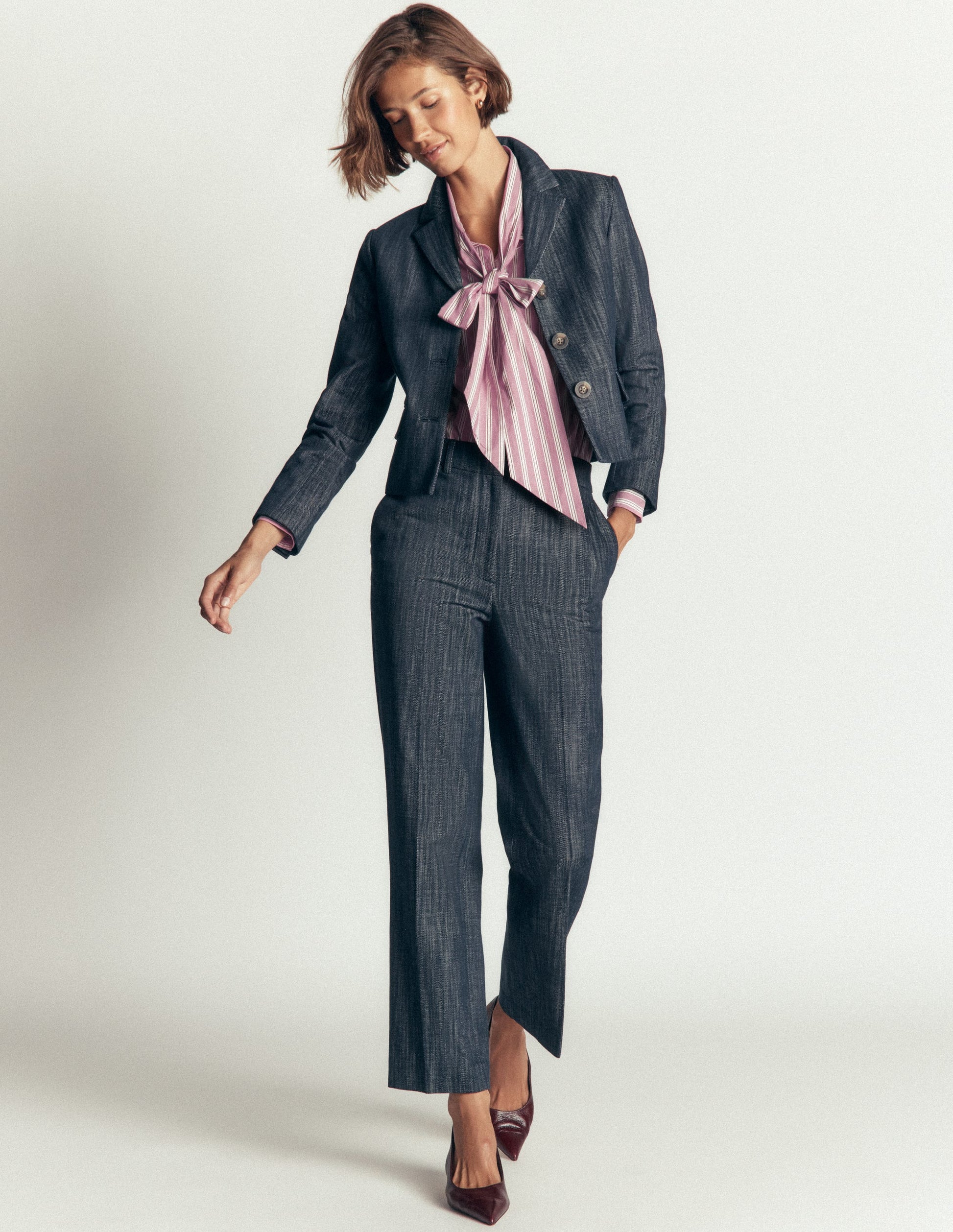 Clara Tie Neck Top-Pink and Brown Stripe-6
