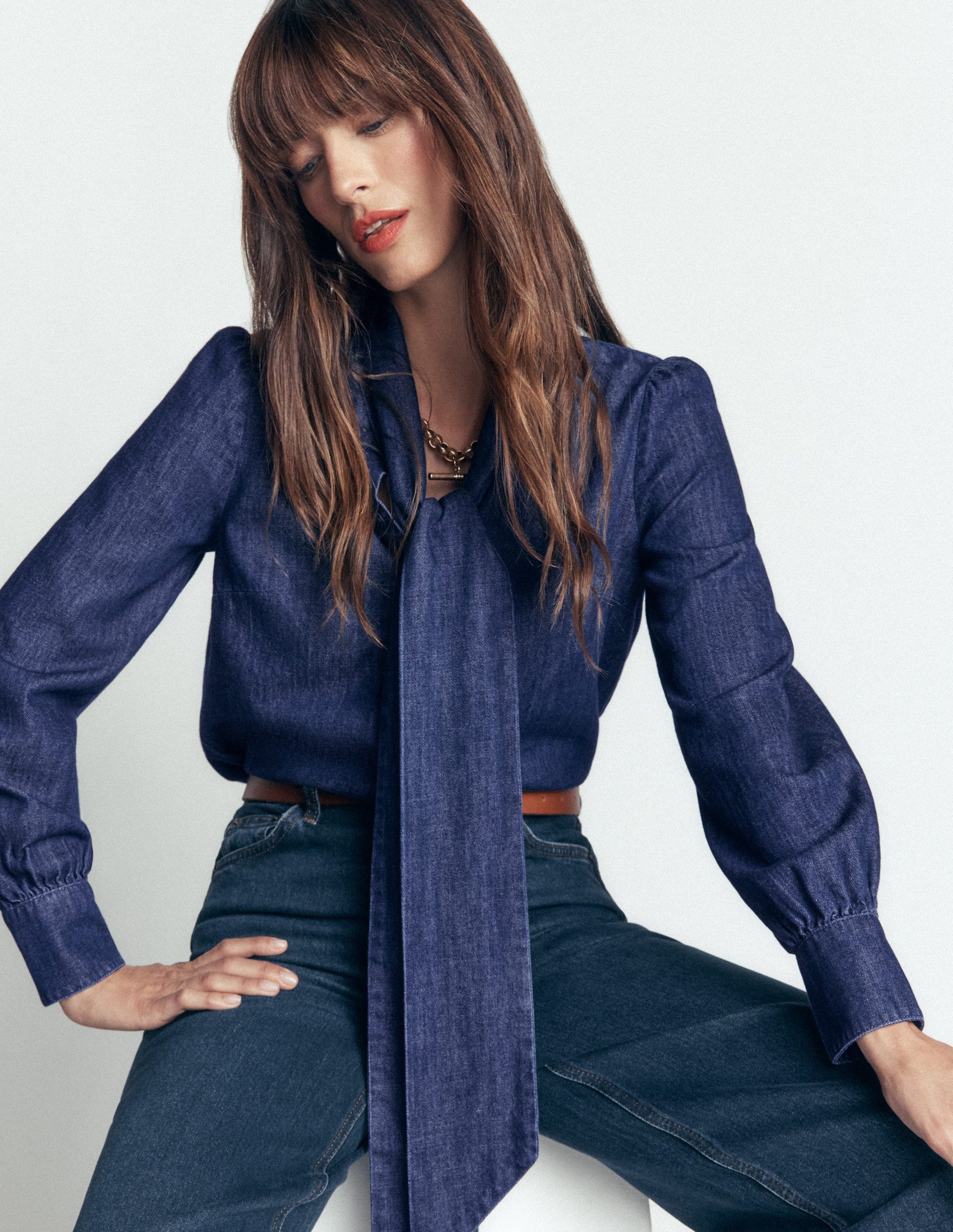 Clara Denim-Oberteil zum Binden-Dunkles Indigo-4