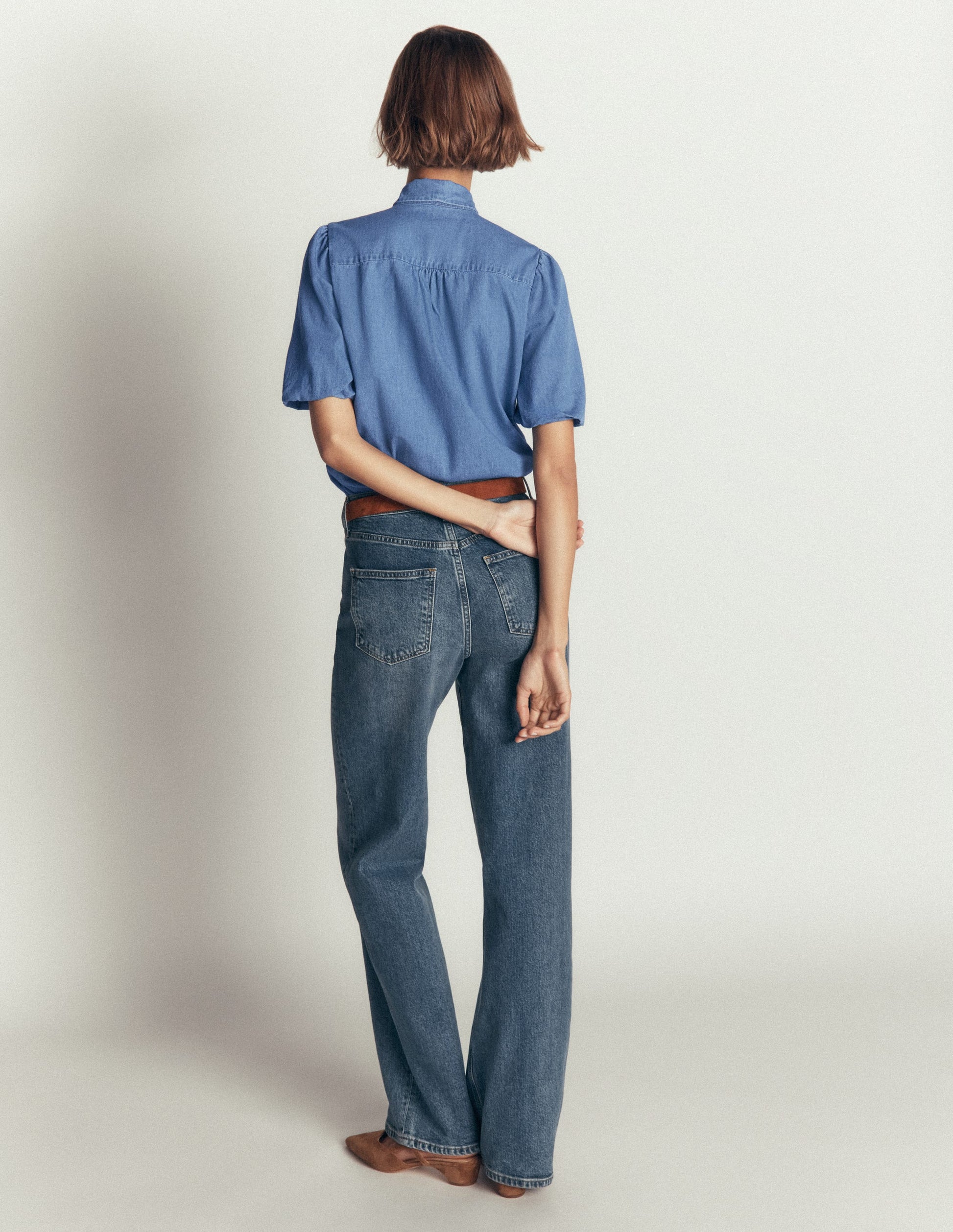 Schluppenbluse aus Denim-Ausgeblichene Optik-2