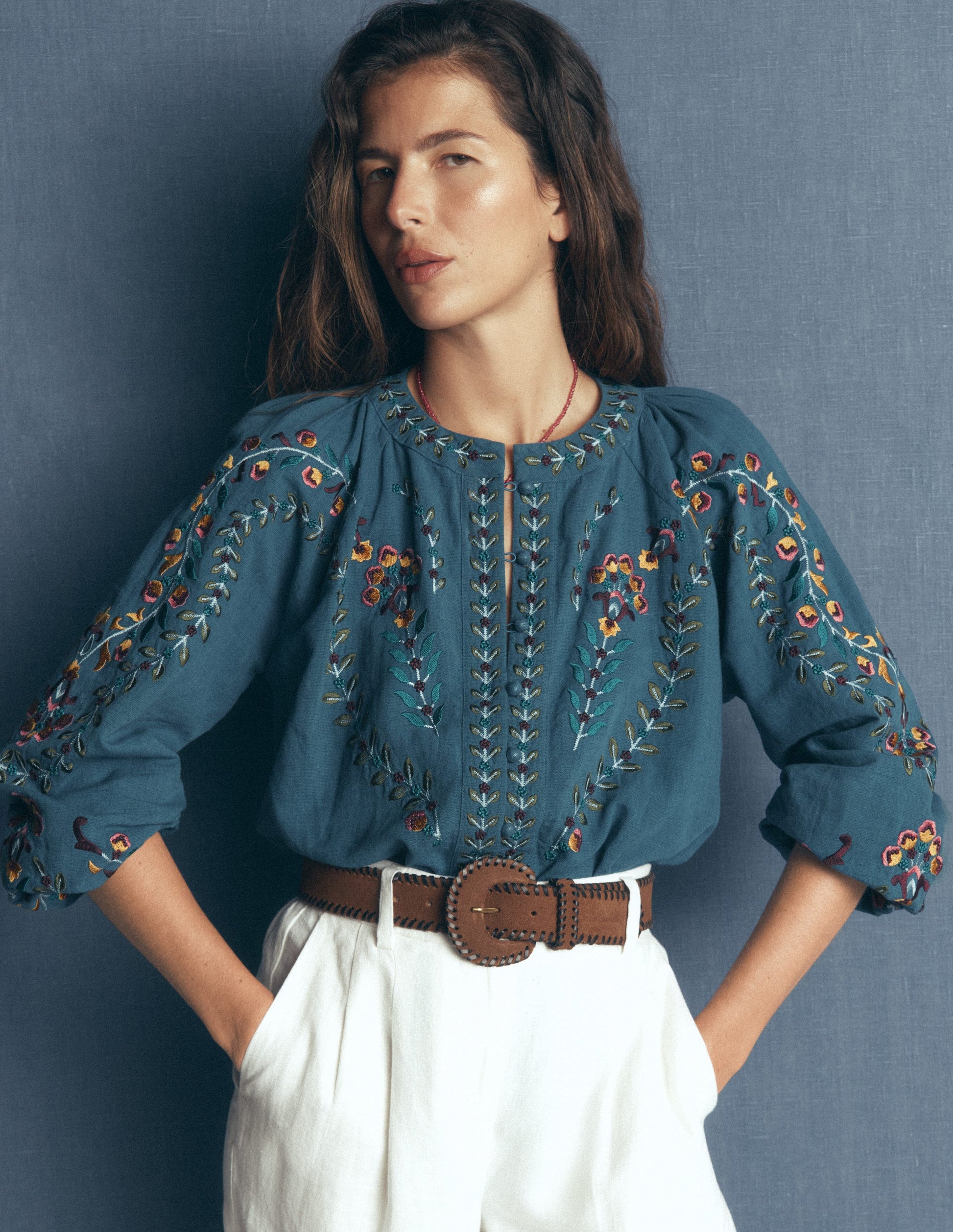 Besticktes Raglan-Oberteil-Blau-1