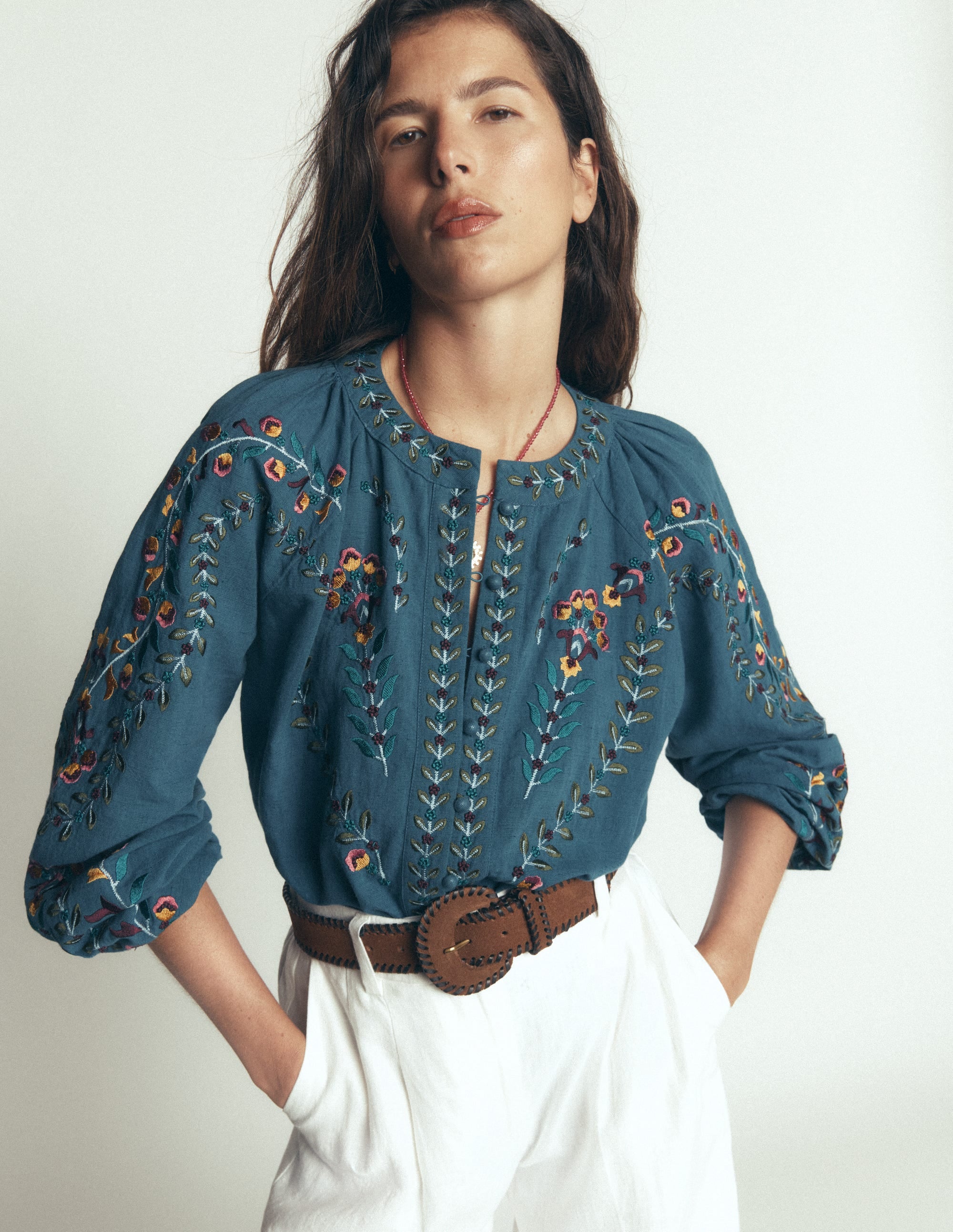Besticktes Raglan-Oberteil-Blau - Image 5