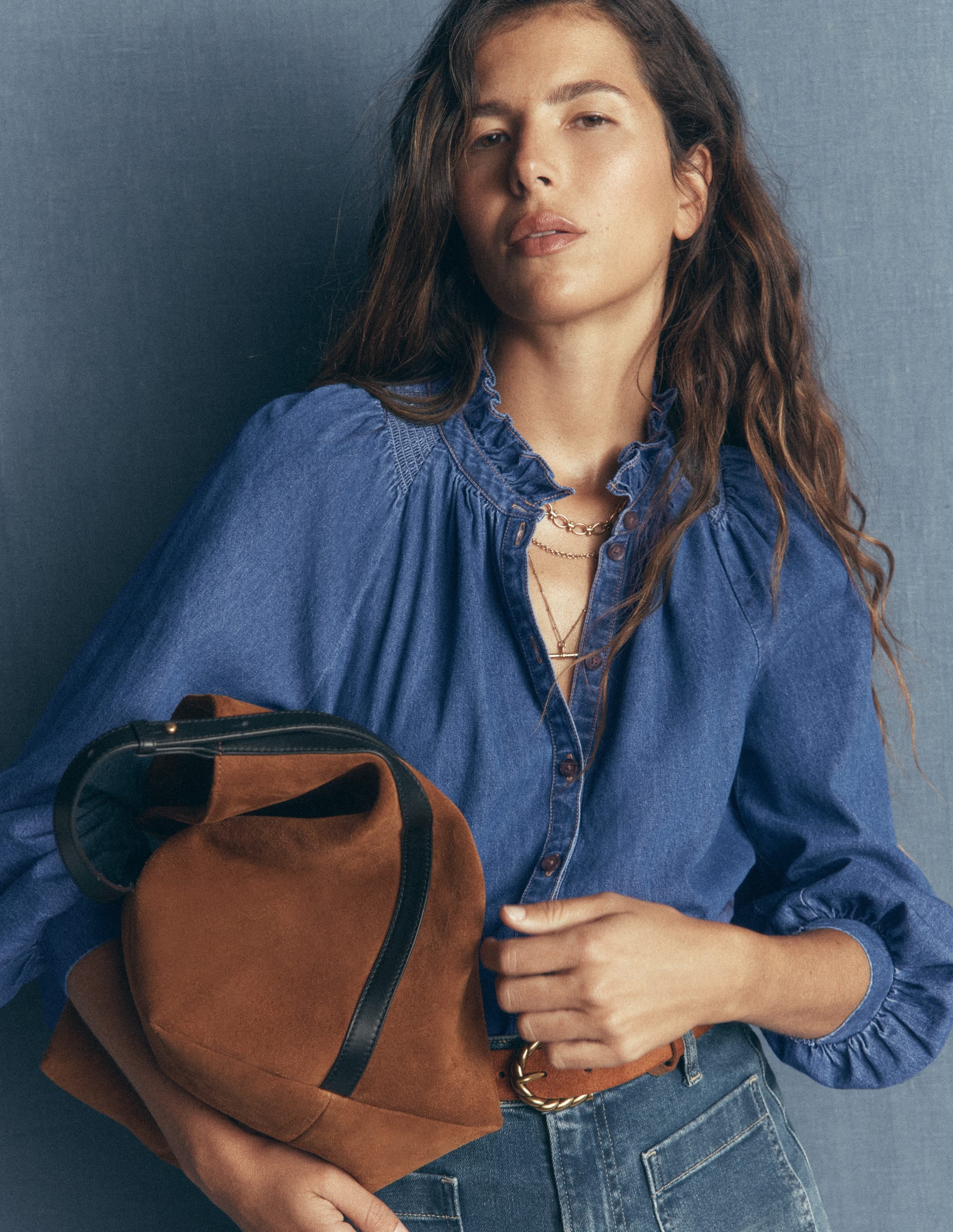 Erica Denim-Oberteil mit Rüschen-Medium Vintage - Image 1