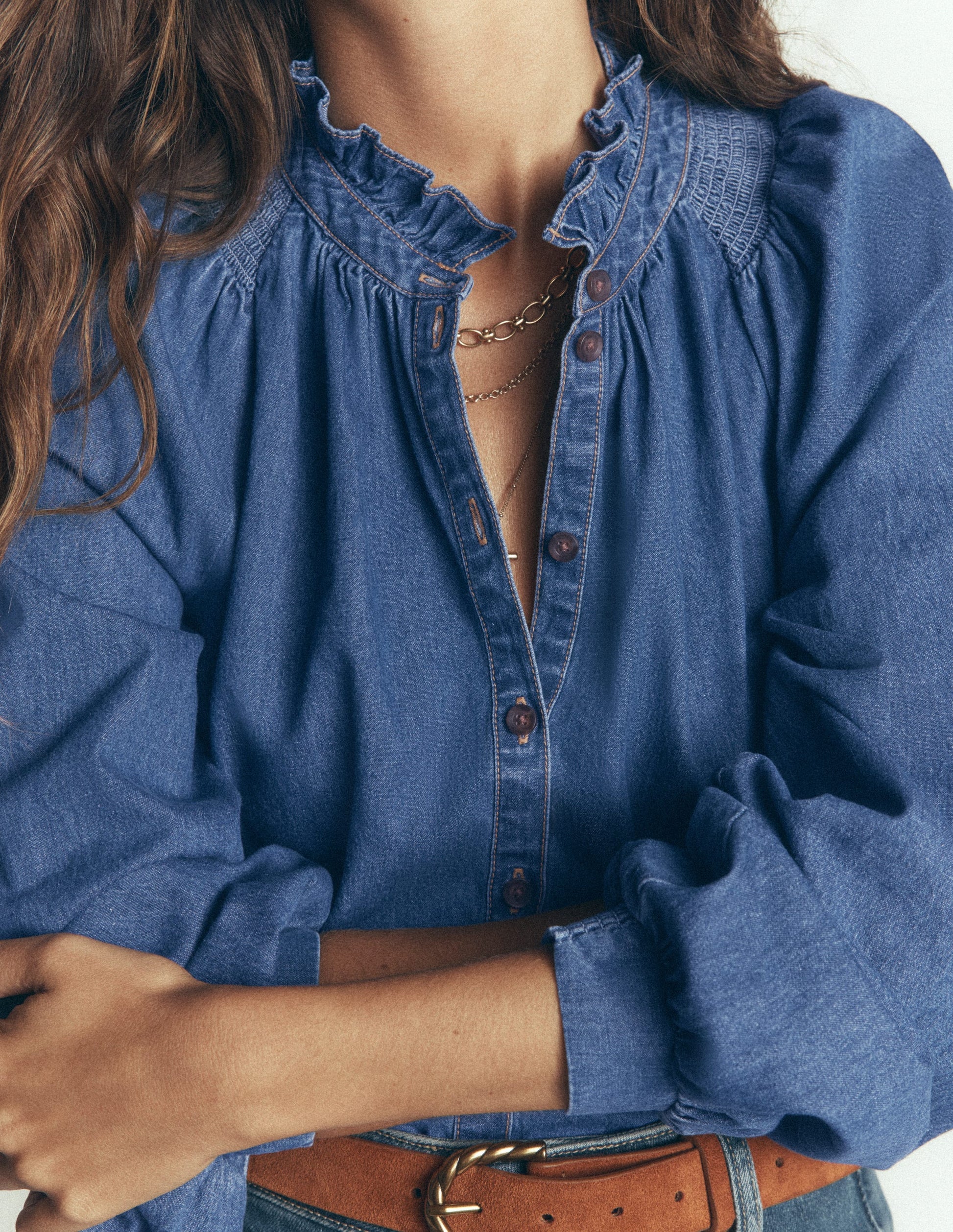 Erica Denim-Oberteil mit Rüschen-Medium Vintage-2
