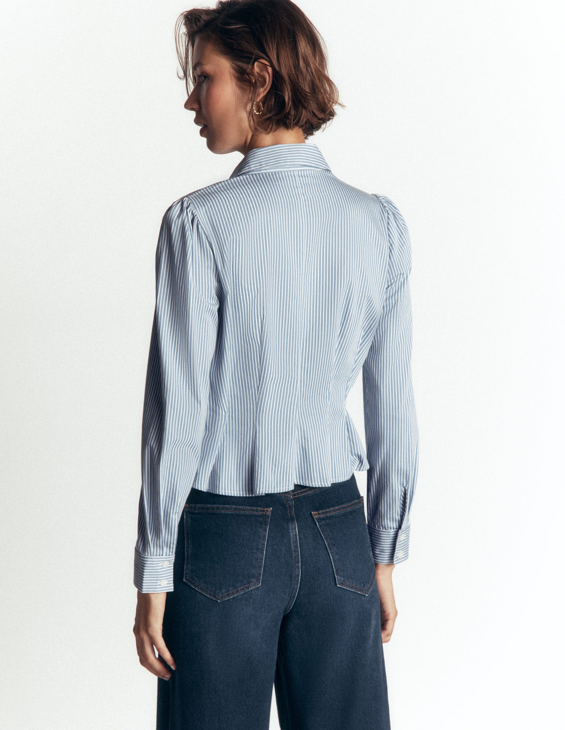 Julia Darted Cotton Shirt-Soft Blue, Ivory Stripe-4