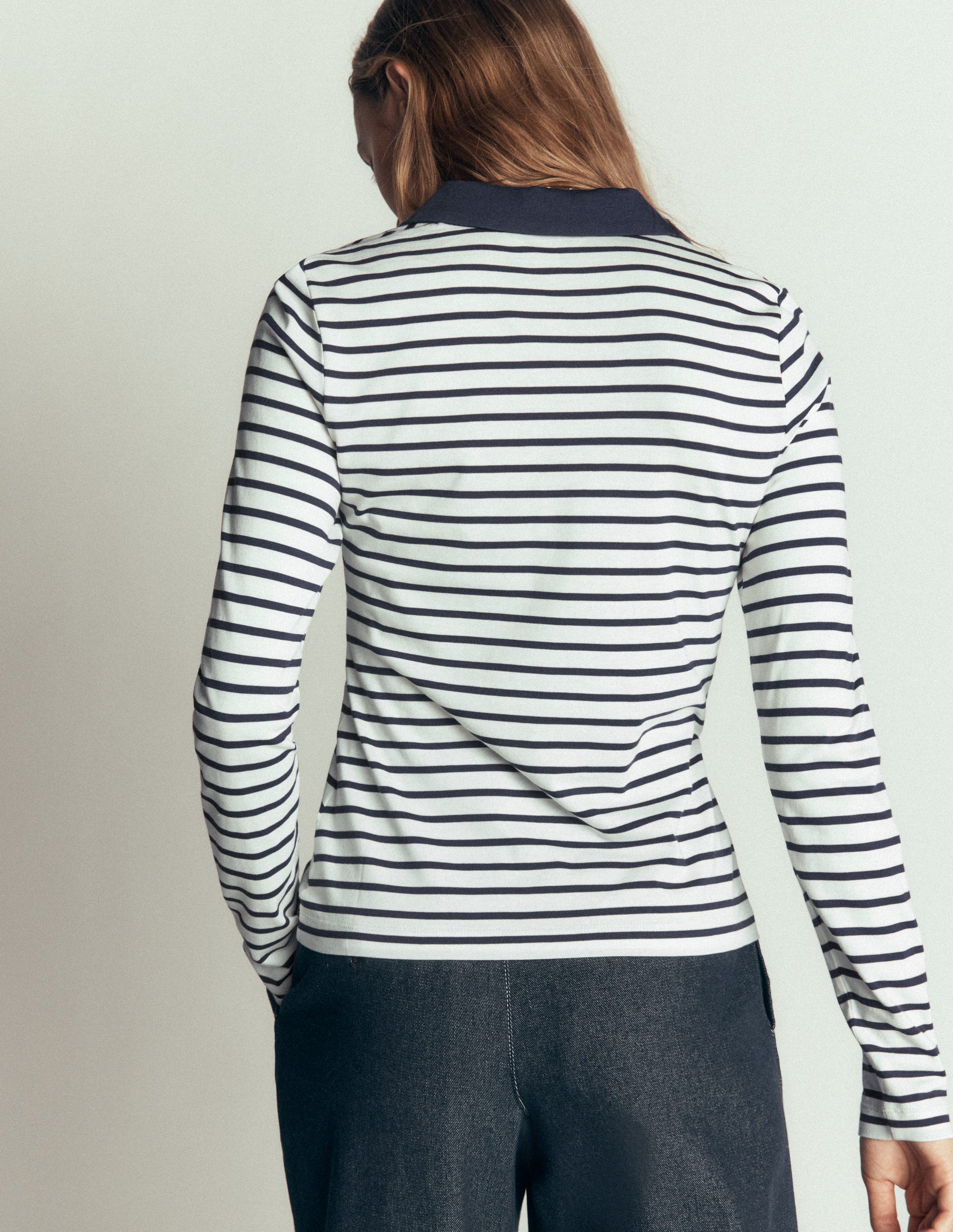Top à col cranté ouvert-Rayé ivoire/bleu marine-3