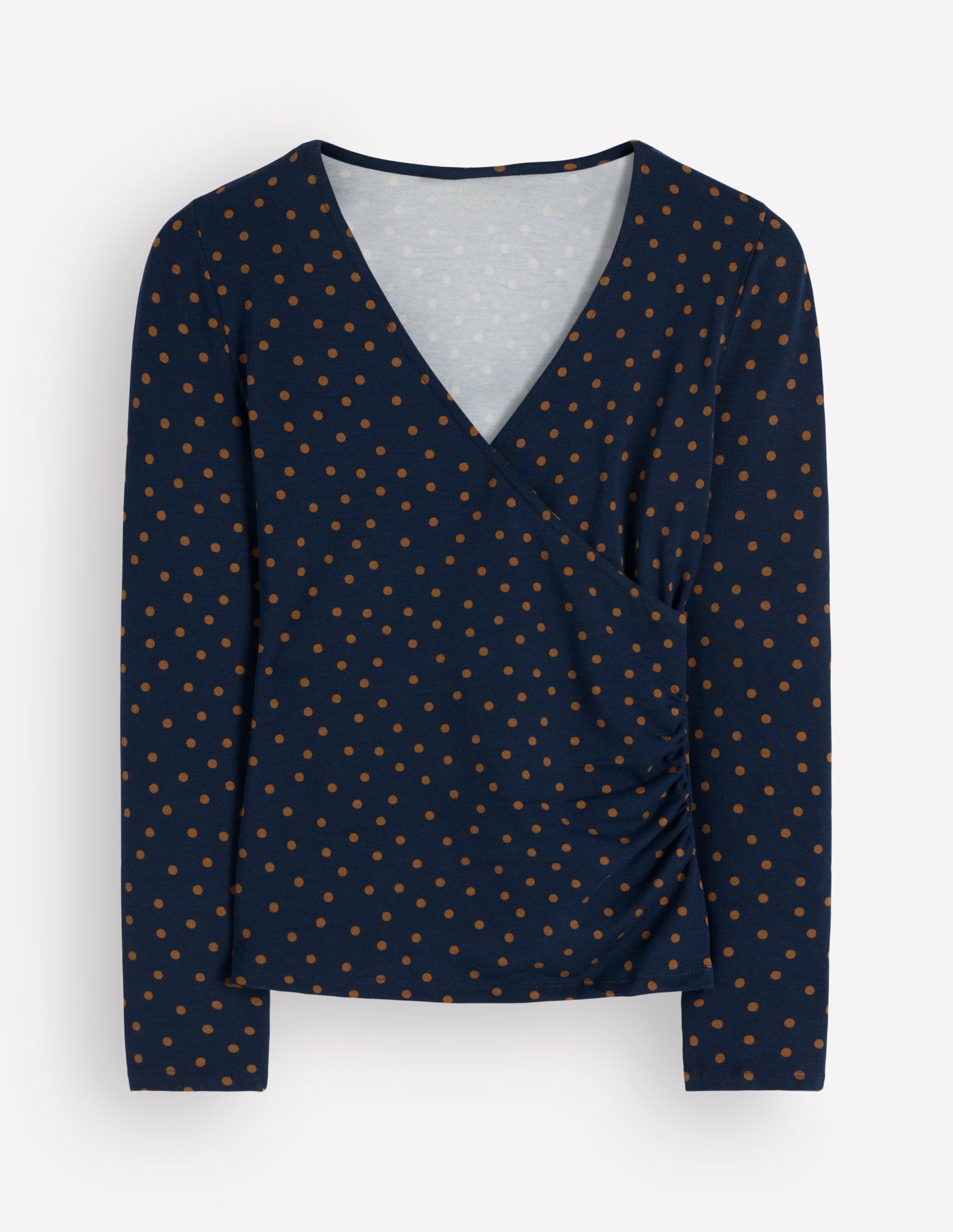 Ruched Long Sleeve Wrap Top-French Navy, Boden Spot-5