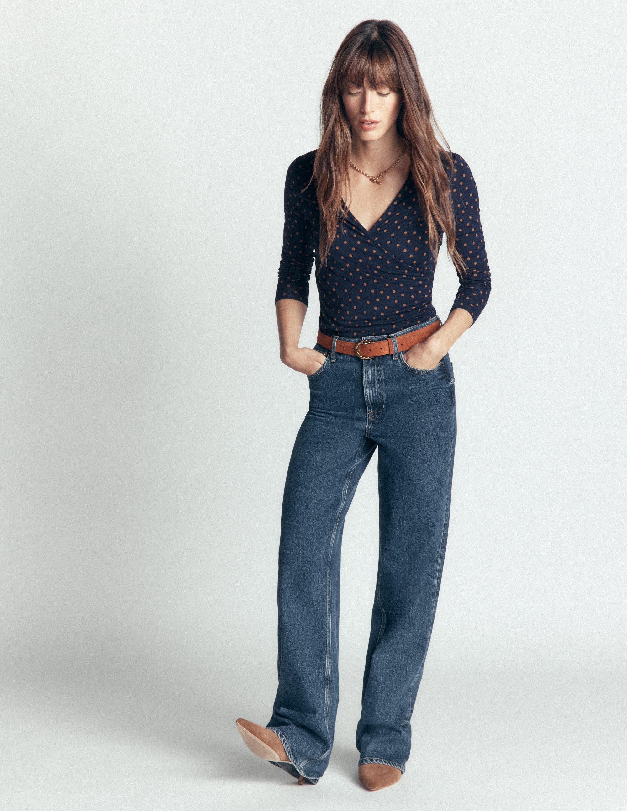 Ruched Long Sleeve Wrap Top-French Navy, Boden Spot - Image 4