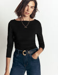 Gerafftes Langarmshirt-Schwarz