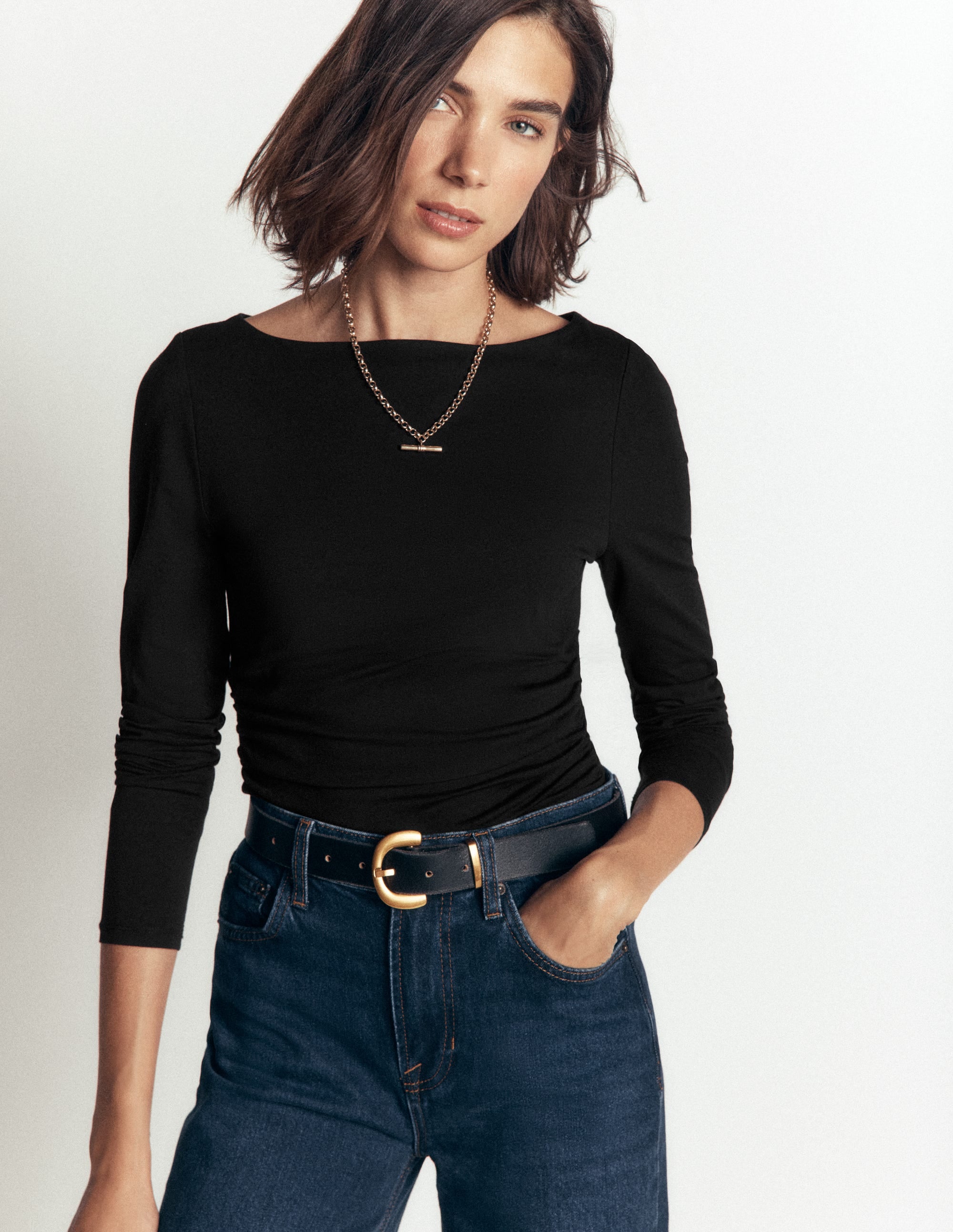 Gerafftes Langarmshirt-Schwarz - Image 1