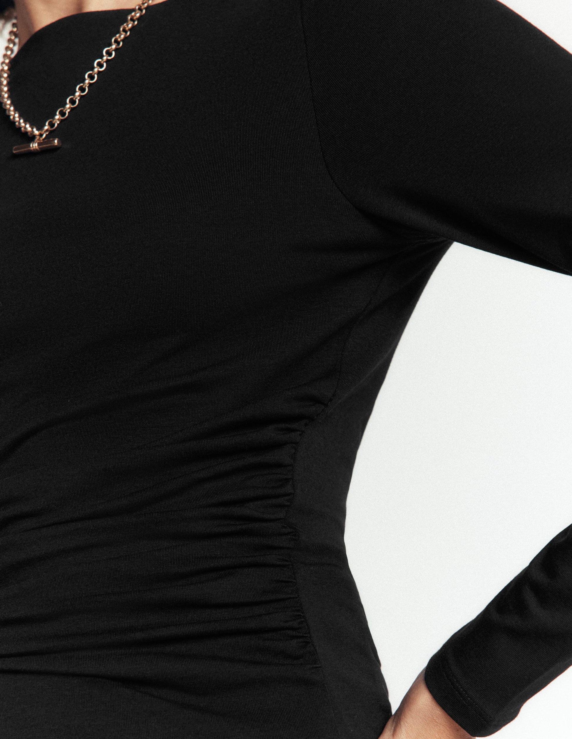 Gerafftes Langarmshirt-Schwarz-2