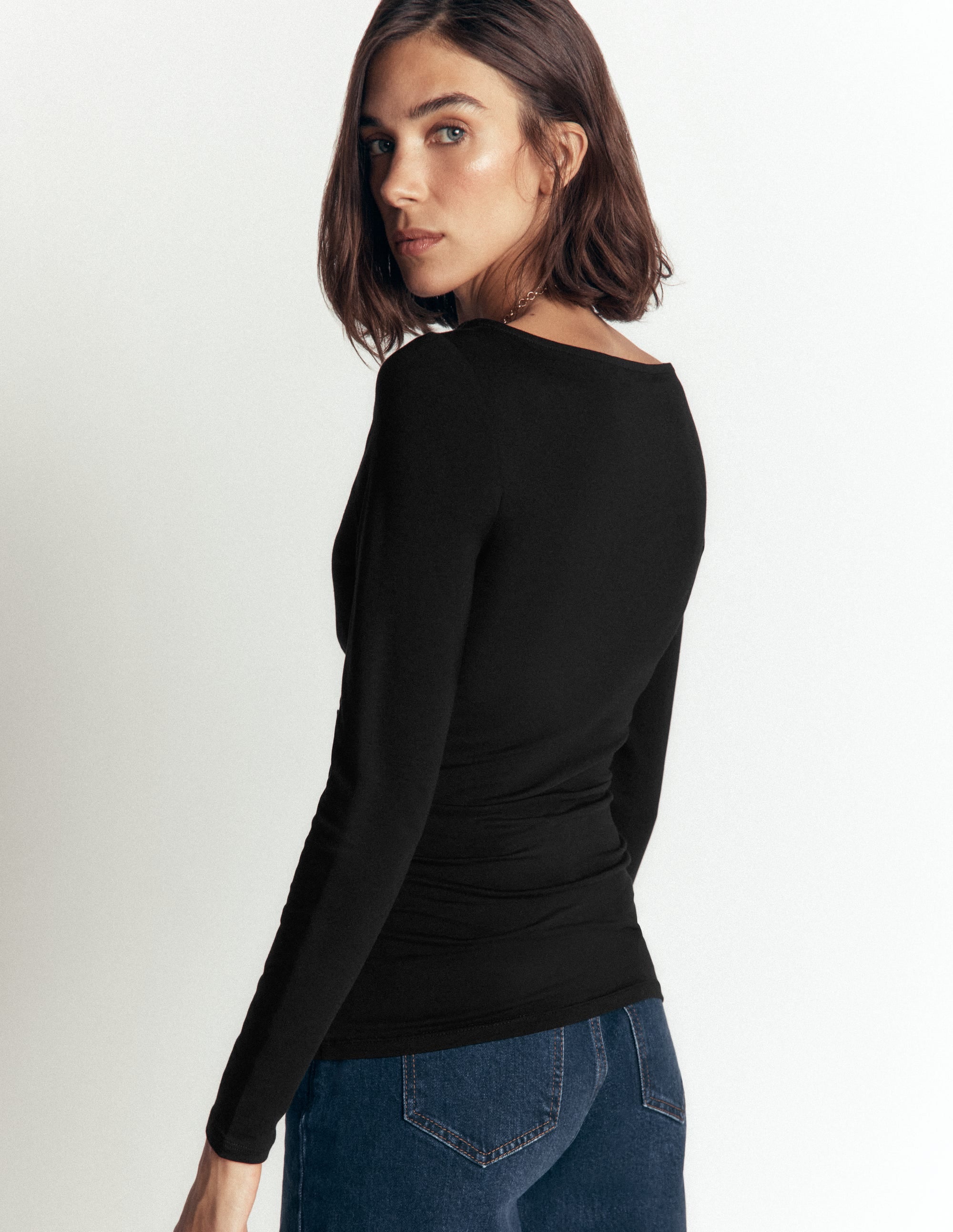 Gerafftes Langarmshirt-Schwarz - Image 3