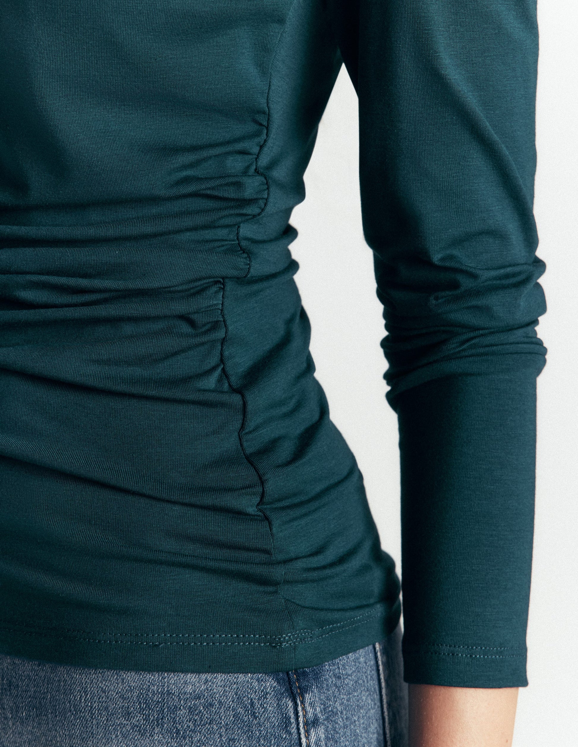 Gerafftes Langarmshirt-Mitternachtsblaugrün-2