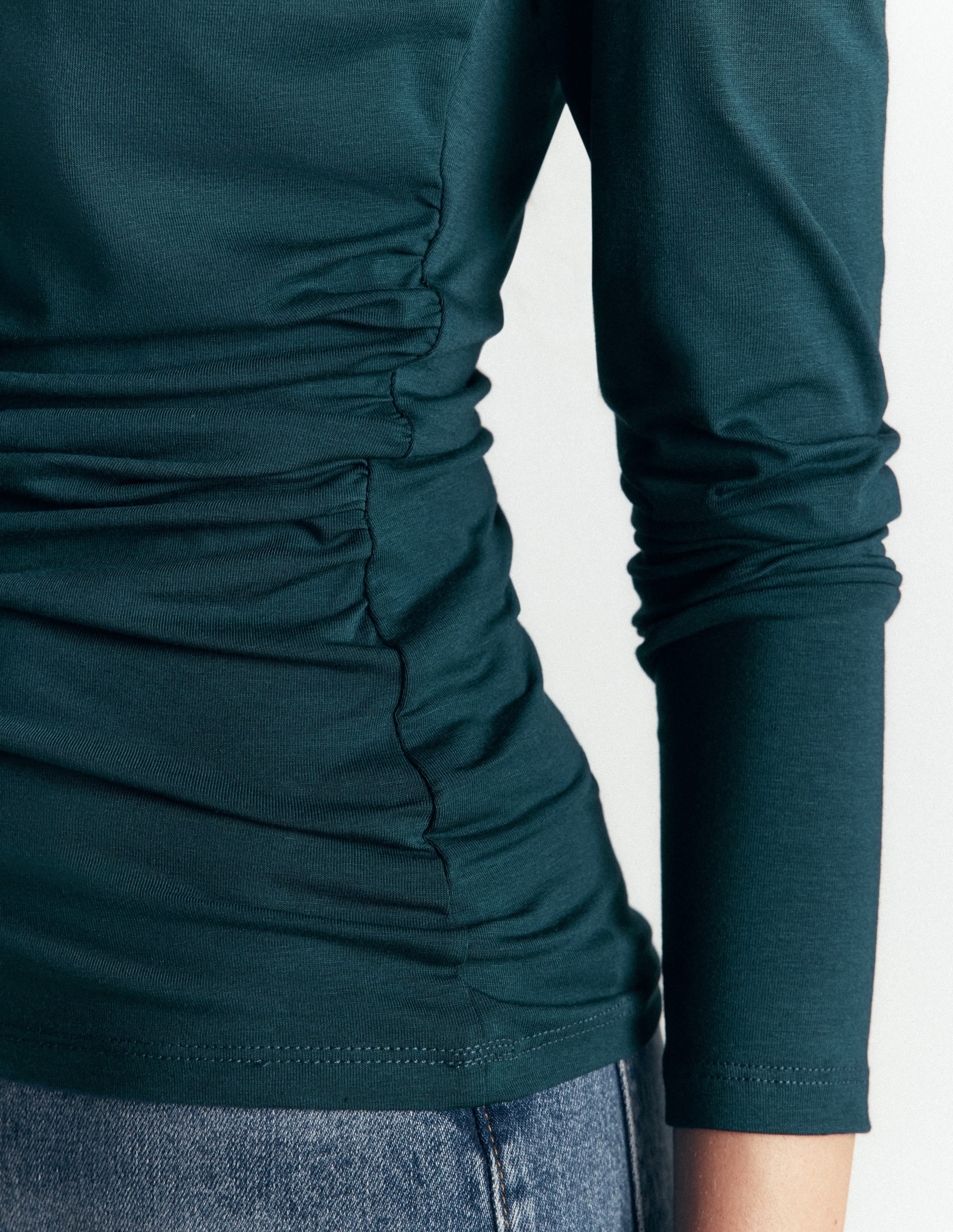 Gerafftes Langarmshirt-Mitternachtsblaugrün - Image 2