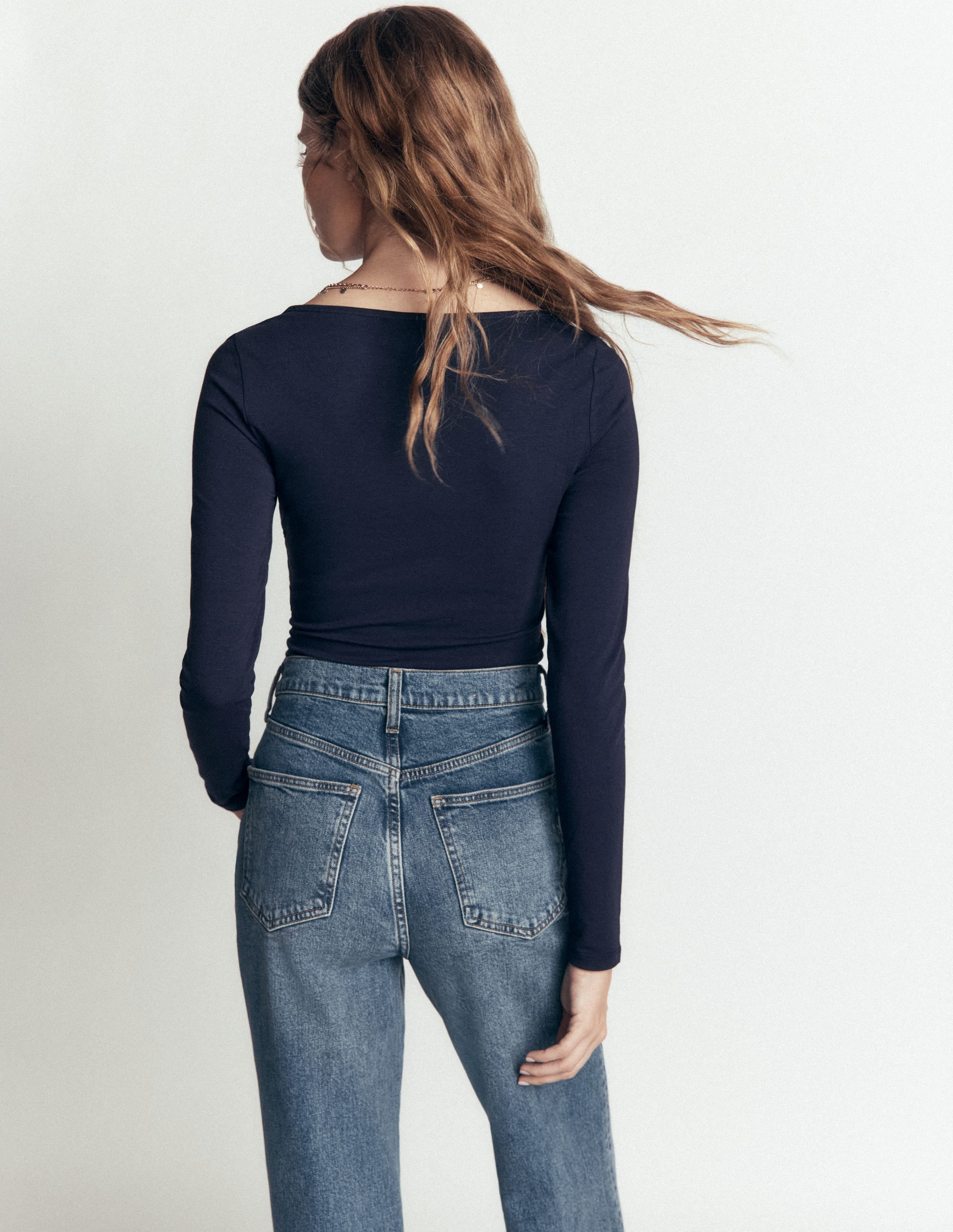 Gerafftes Langarmshirt-Marineblau - Image 6