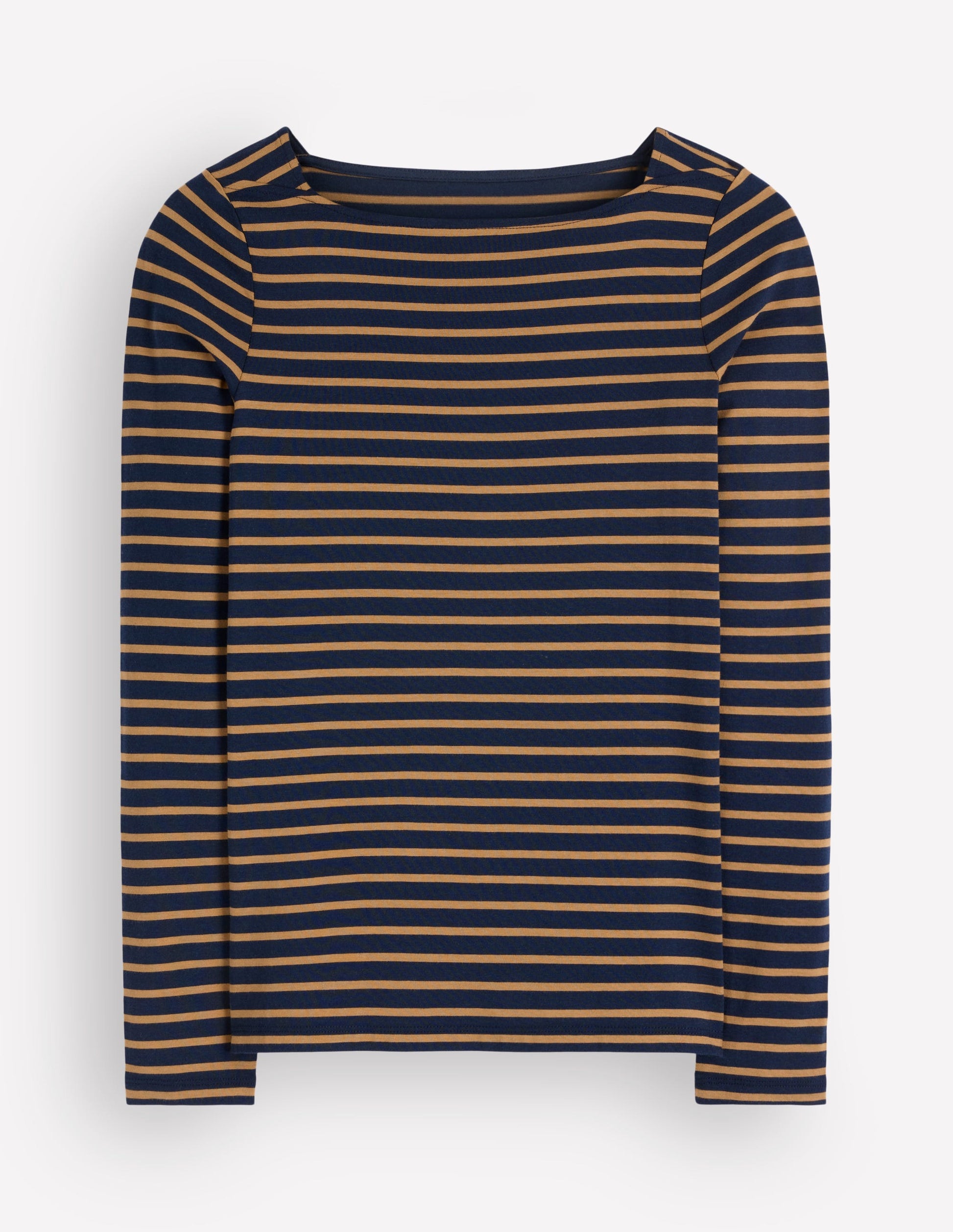 Langarmshirt mit eckigem Ausschnitt-Marineblau und Dijon Streifen-5