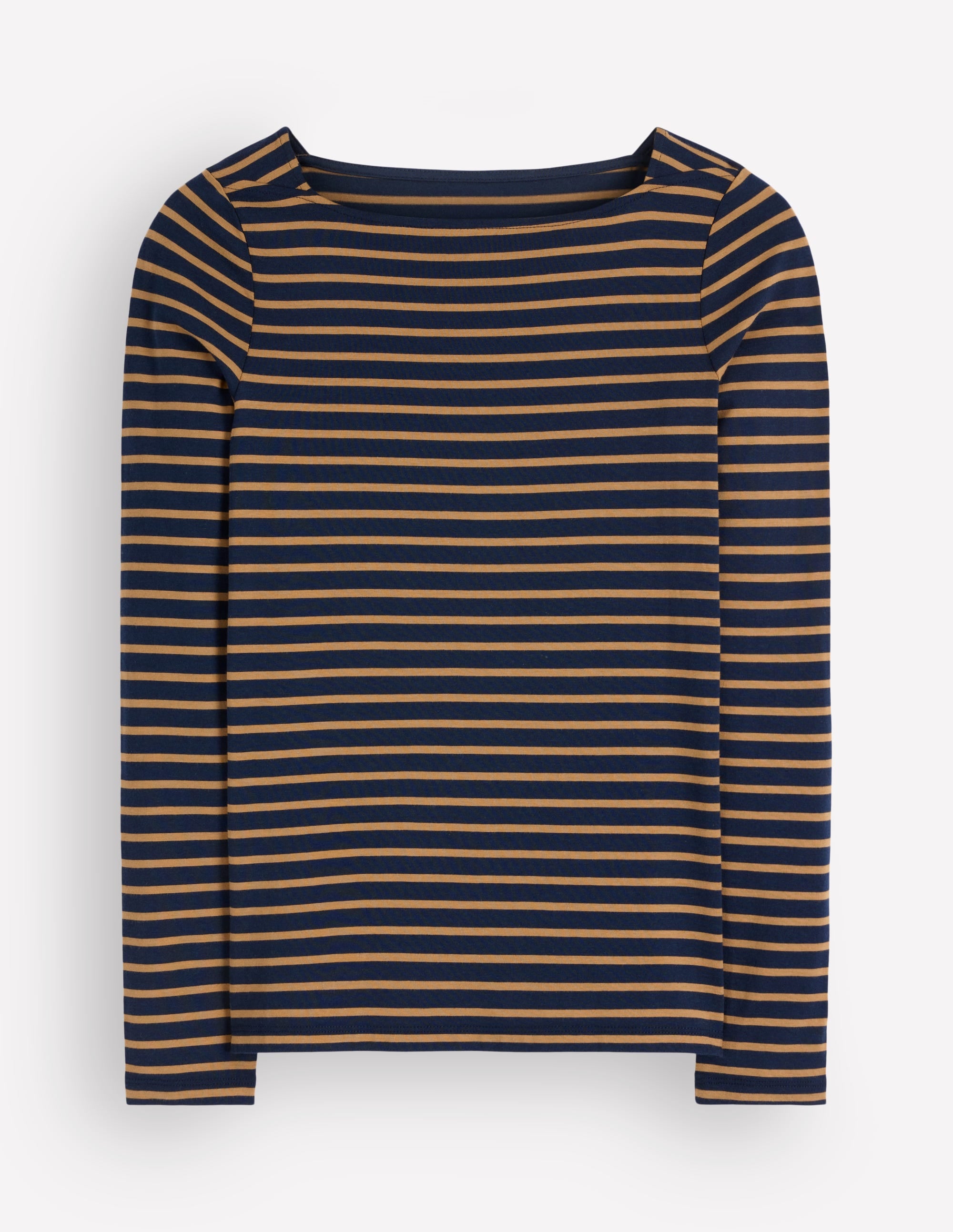 Langarmshirt mit eckigem Ausschnitt-Marineblau und Dijon Streifen - Image 5