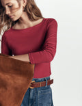 Langarmshirt mit eckigem Ausschnitt-Sattes Kastanienbraun