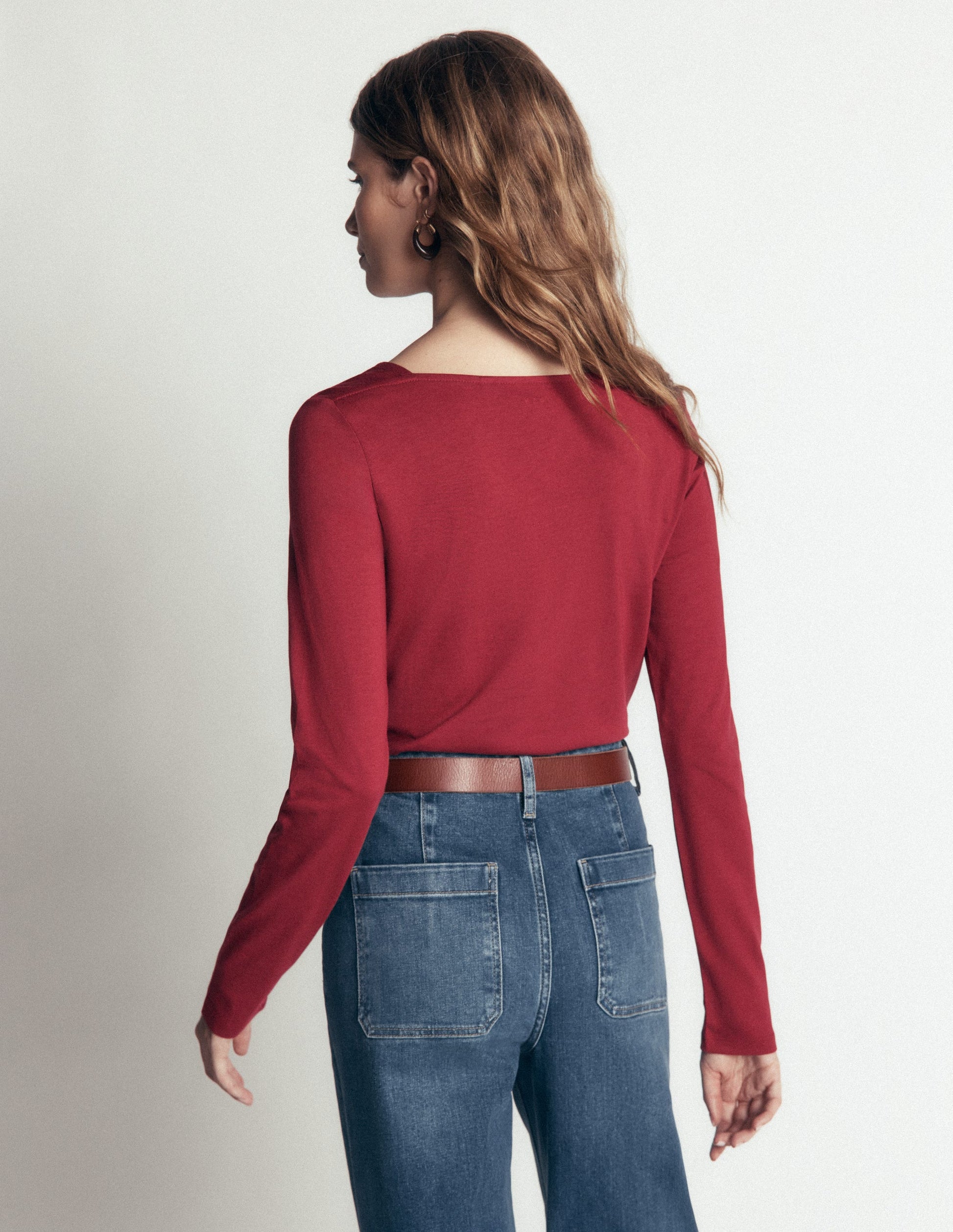 Langarmshirt mit eckigem Ausschnitt-Sattes Kastanienbraun-3
