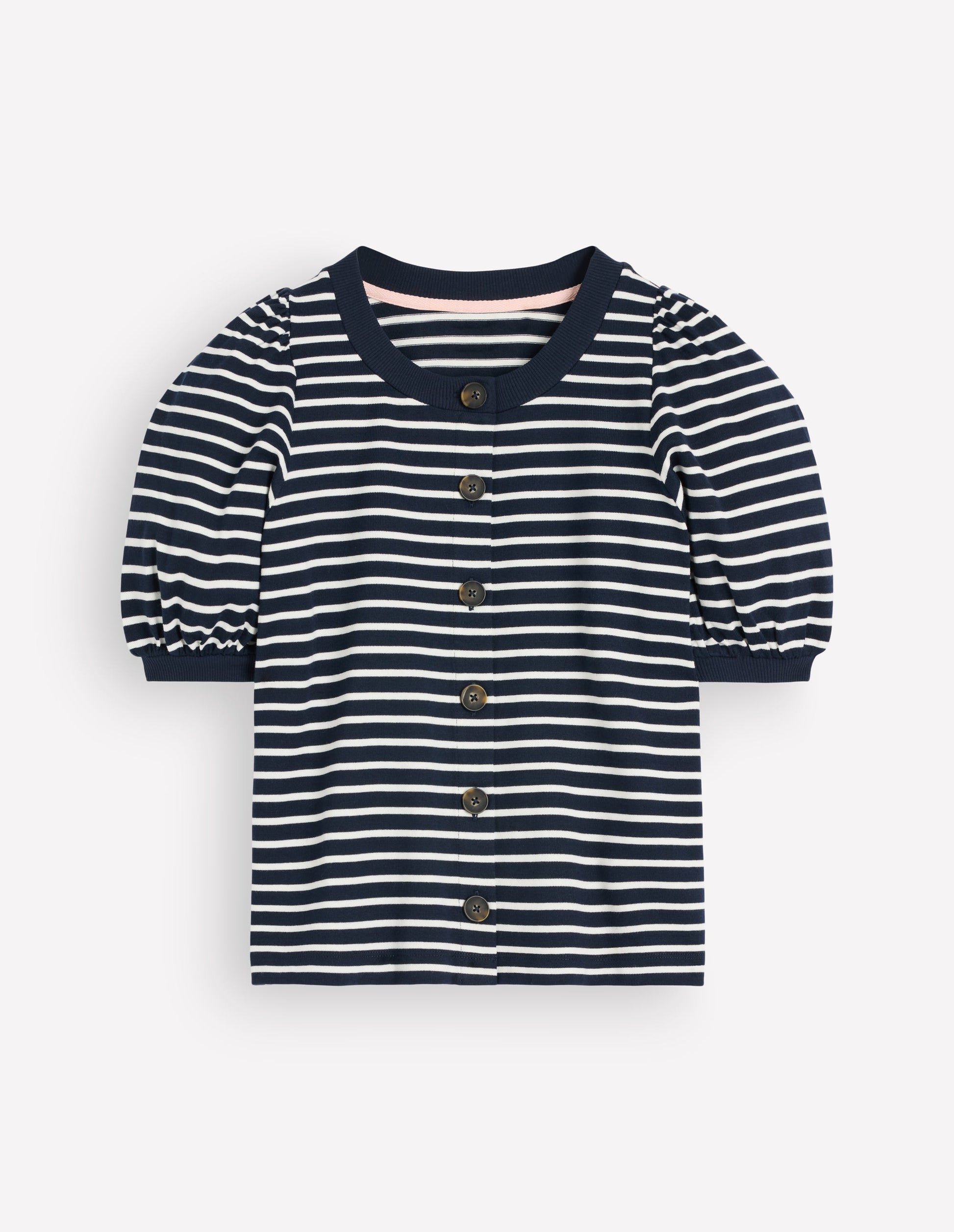 Button-through Full Sleeve Top-Navy and Ivory Stripe-4