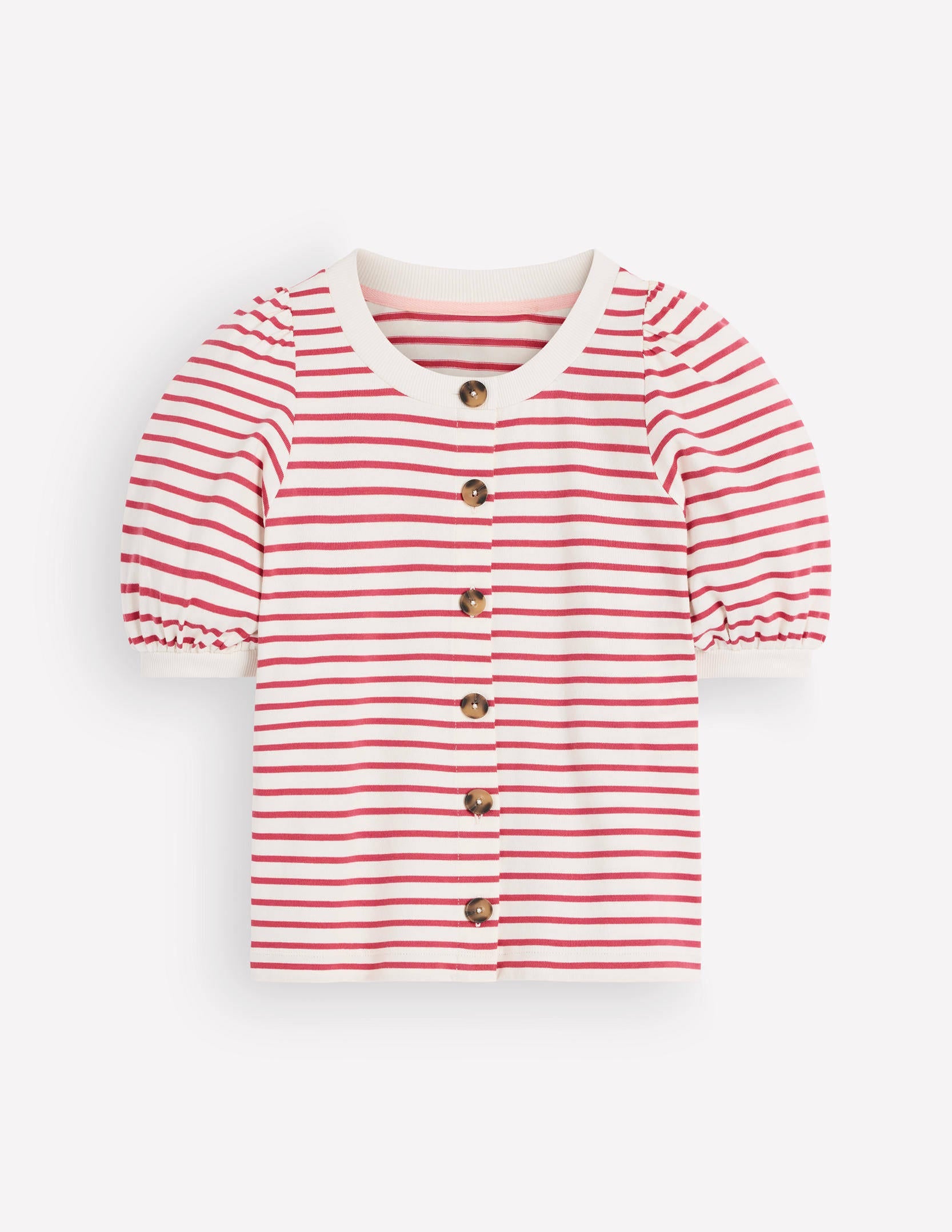Button-through Full Sleeve Top-Ivory and Hollyberry Stripe - Image 6