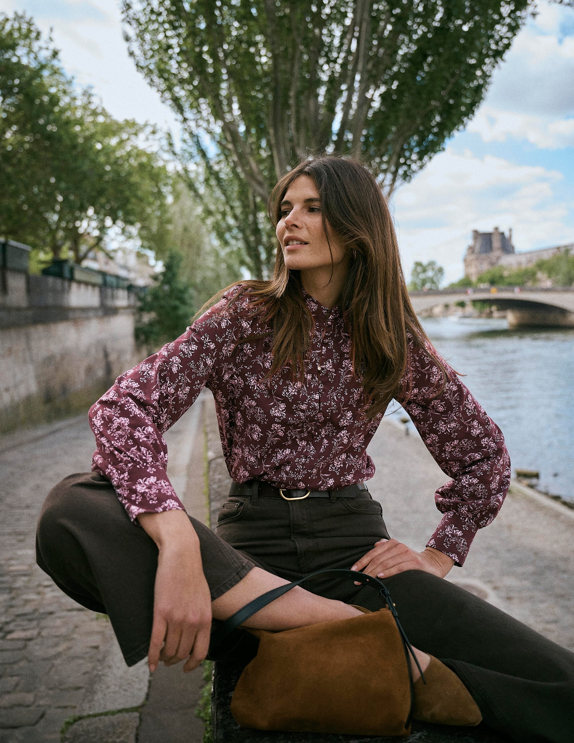 Deep Cuff Half Placket Blouse-Fudge, Enchanted Sprigs - Image 1