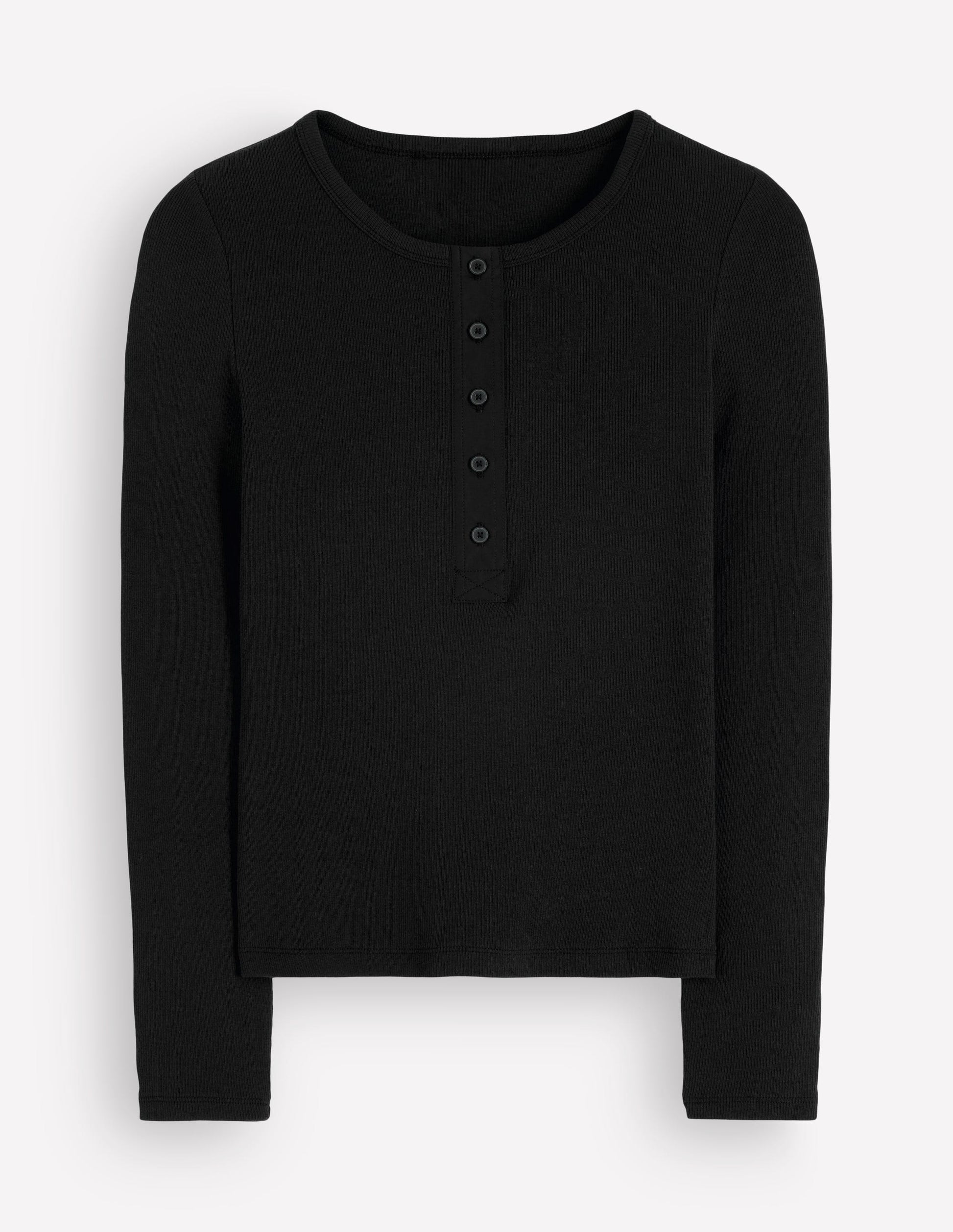 Ribbed Long Sleeve Henley-Black-6
