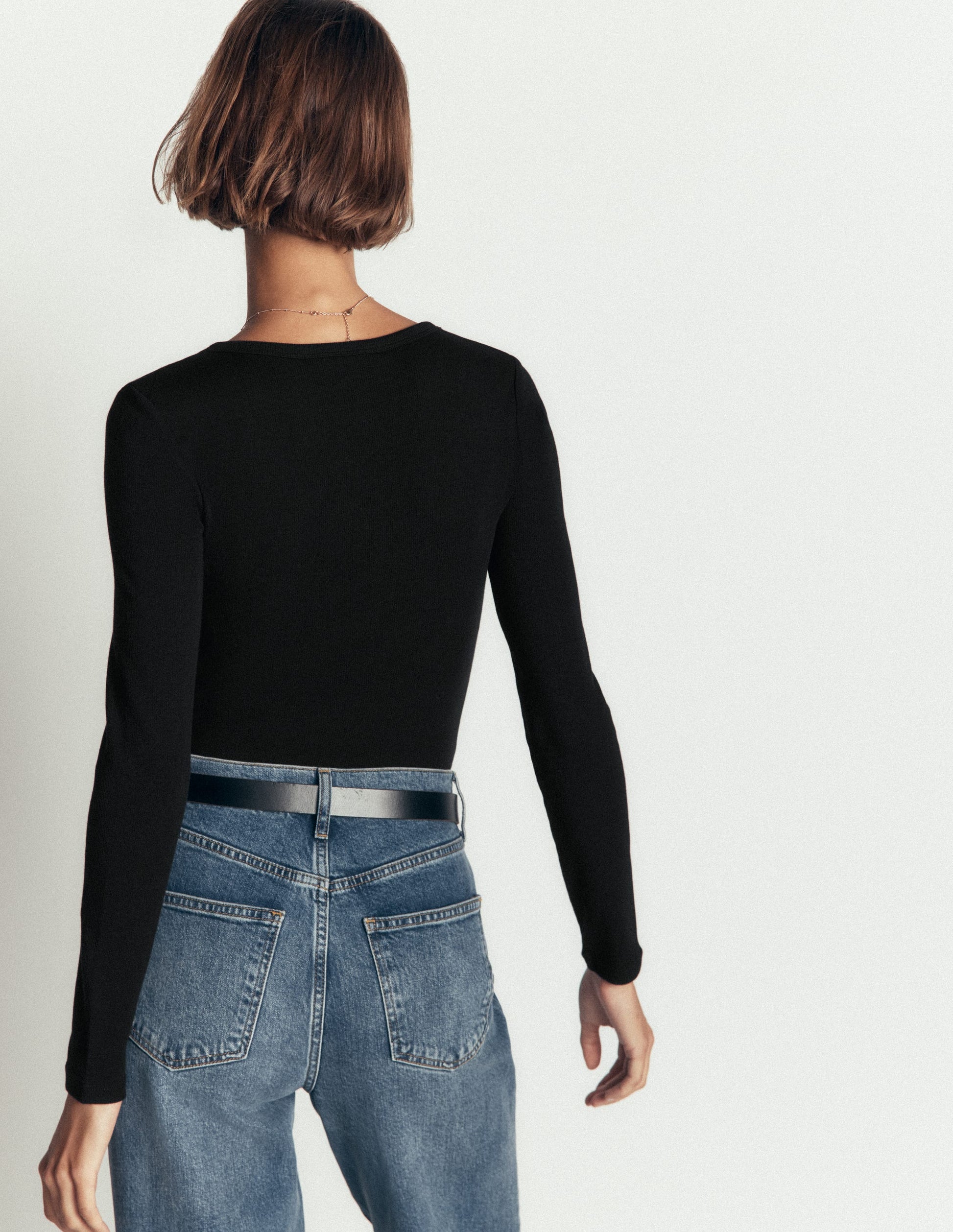 Ribbed Long Sleeve Henley-Black-3