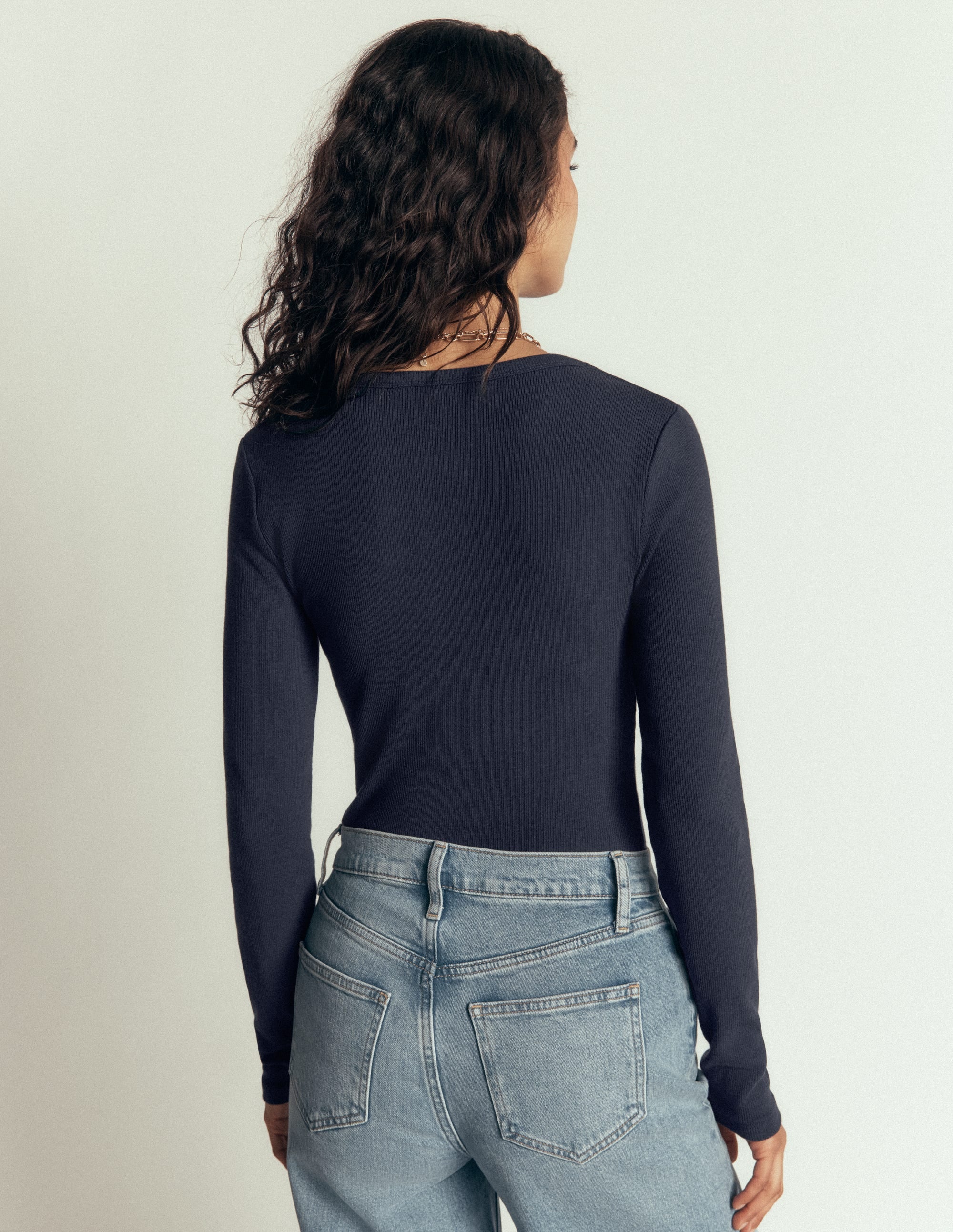 Ribbed Long Sleeve Henley-Navy - Image 3