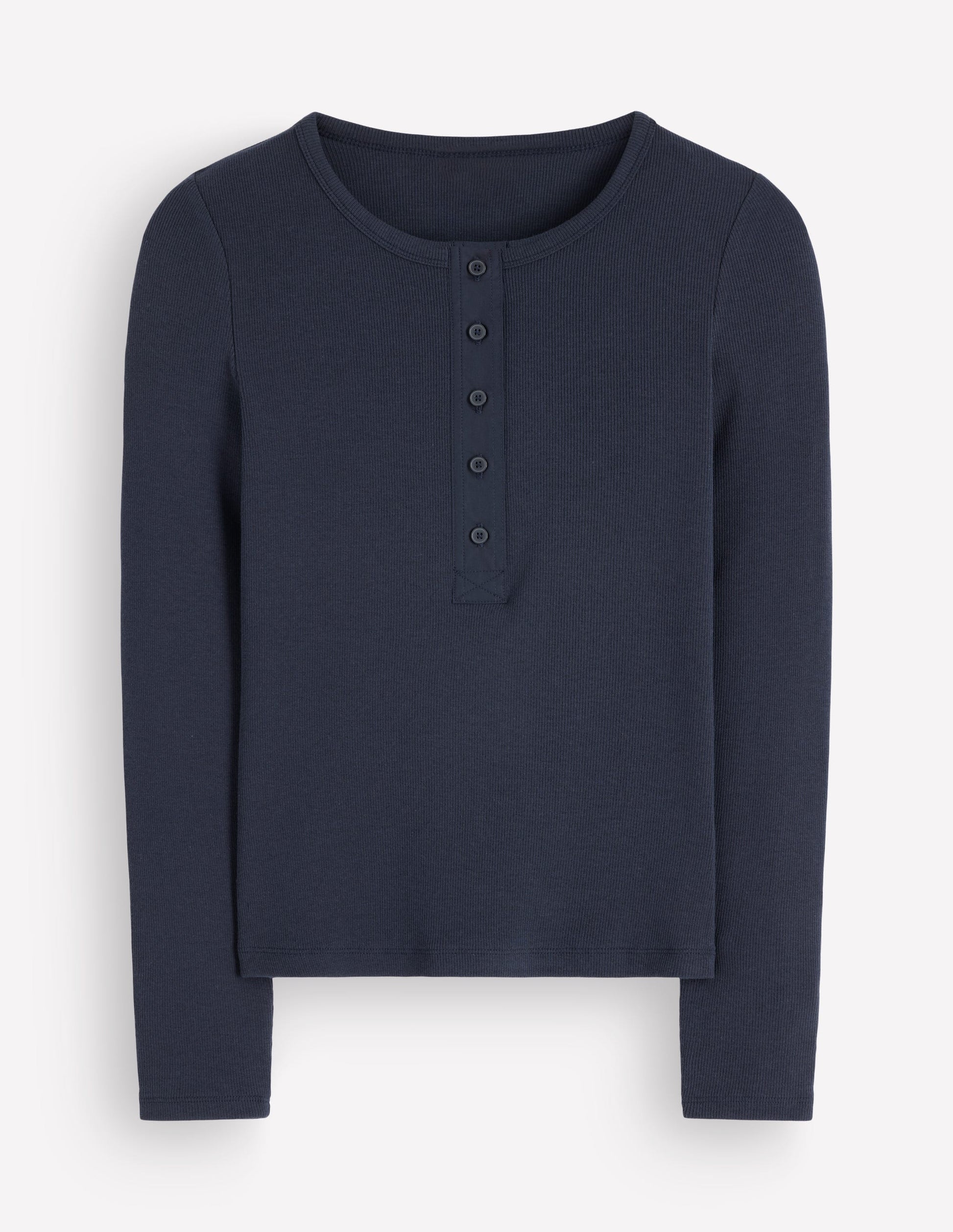Geripptes, langärmliges Henley-Oberteil-Marineblau-5