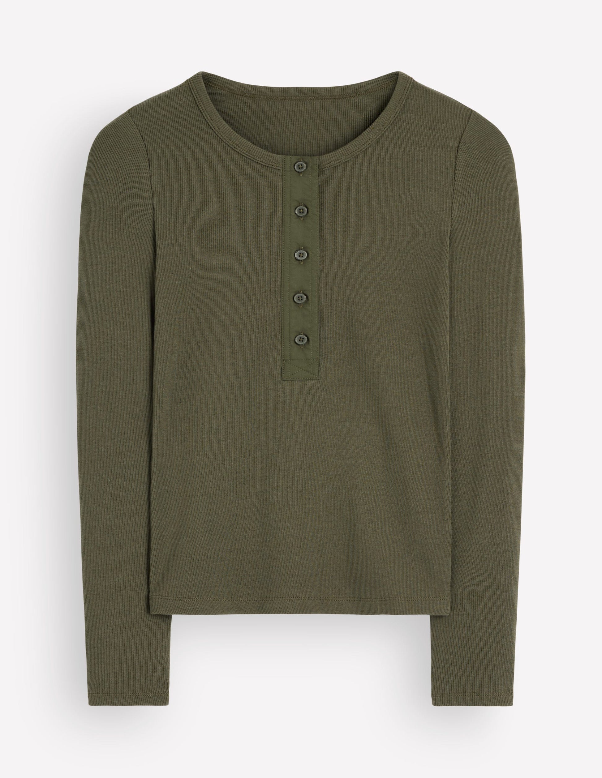 Ribbed Long Sleeve Henley-Falcon Green-7