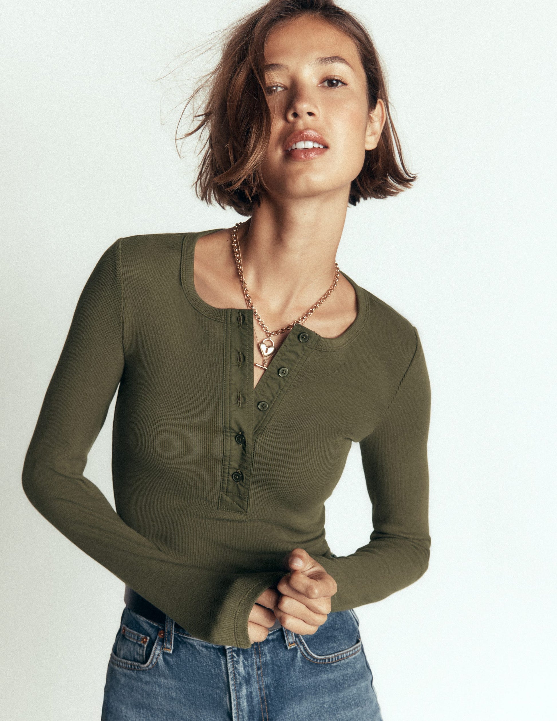 Ribbed Long Sleeve Henley-Falcon Green-5