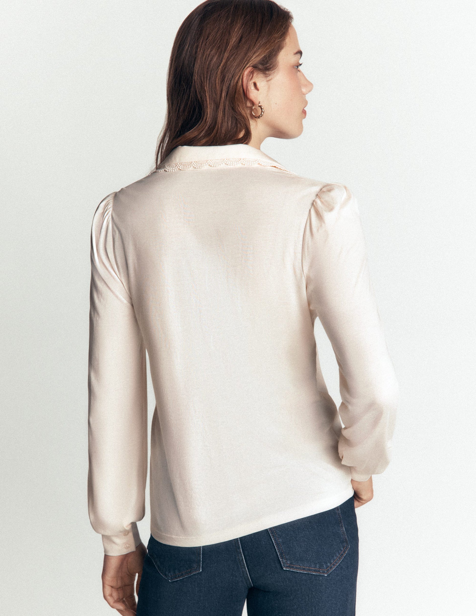 Bluse mit Rüschen und Spitze-Naturweiß-3