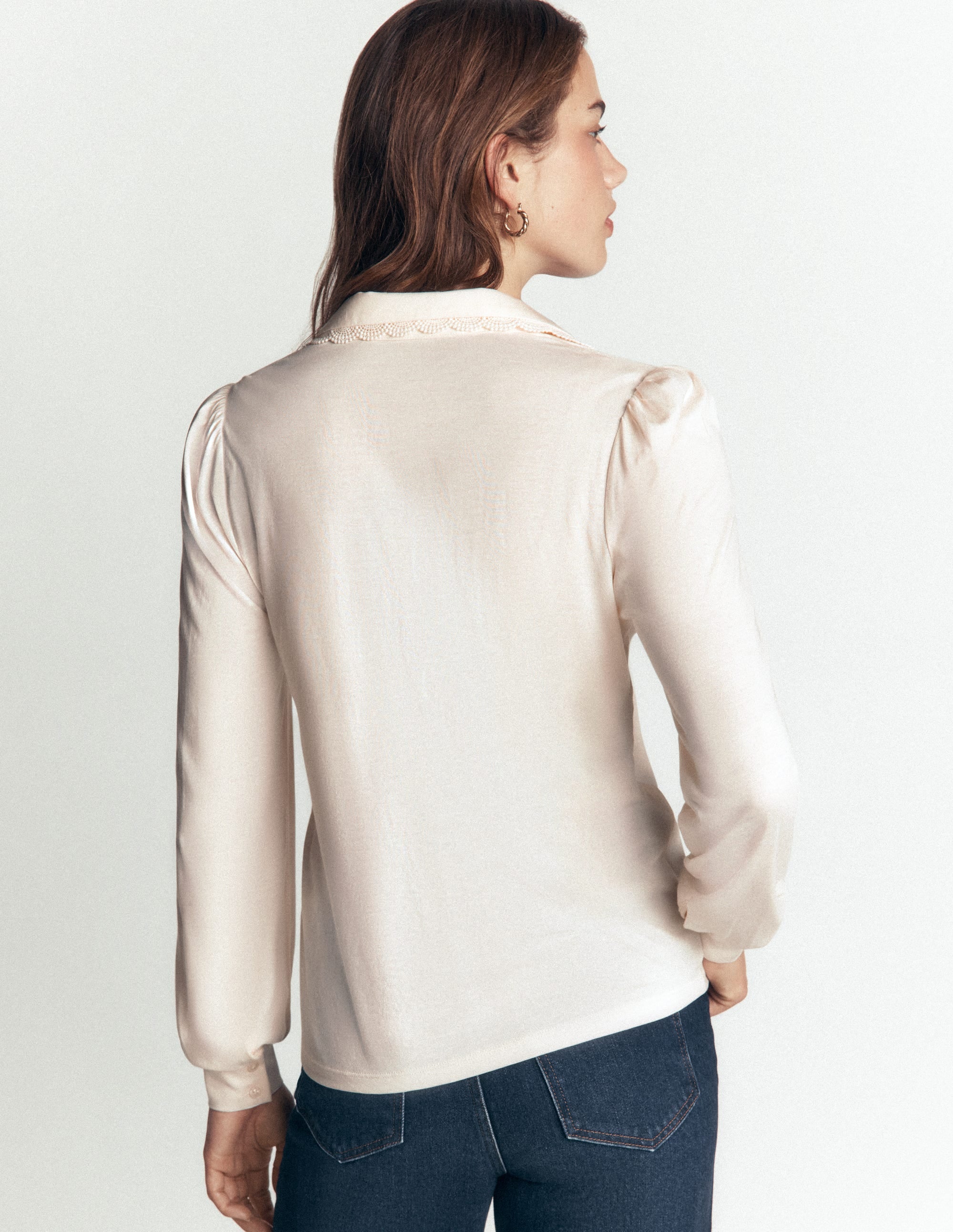 Bluse mit Rüschen und Spitze-Naturweiß - Image 3