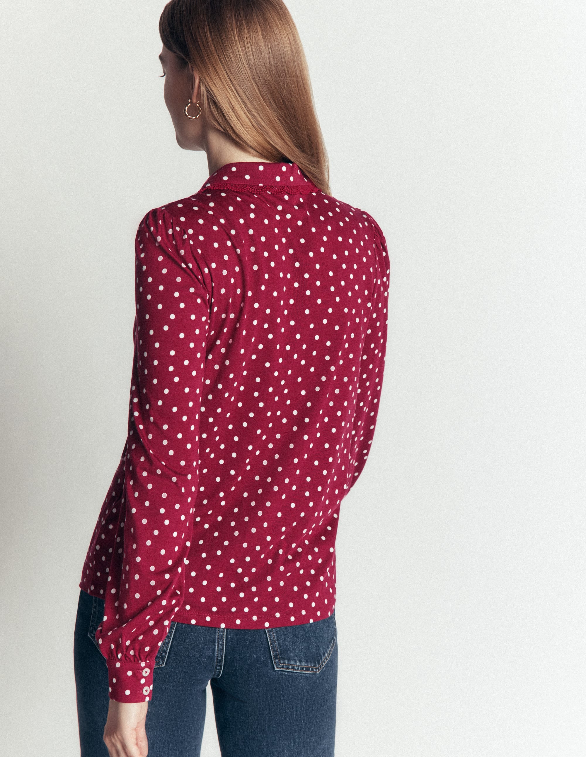 Bluse mit Rüschen und Spitze-Rubinrot, Boden-Punkte - Image 3