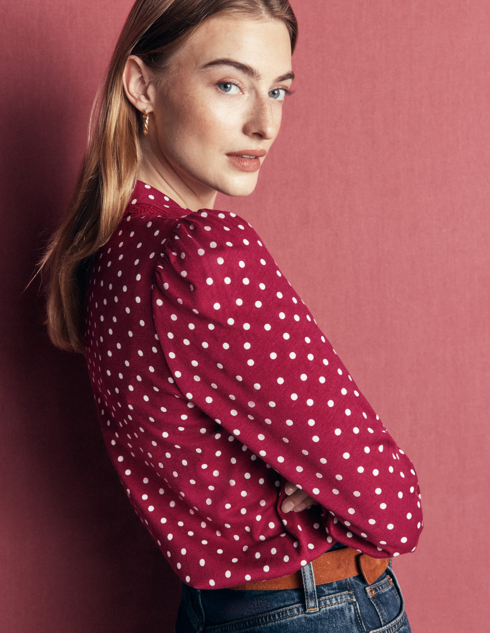 Bluse mit Rüschen und Spitze-Rubinrot, Boden-Punkte - Image 5